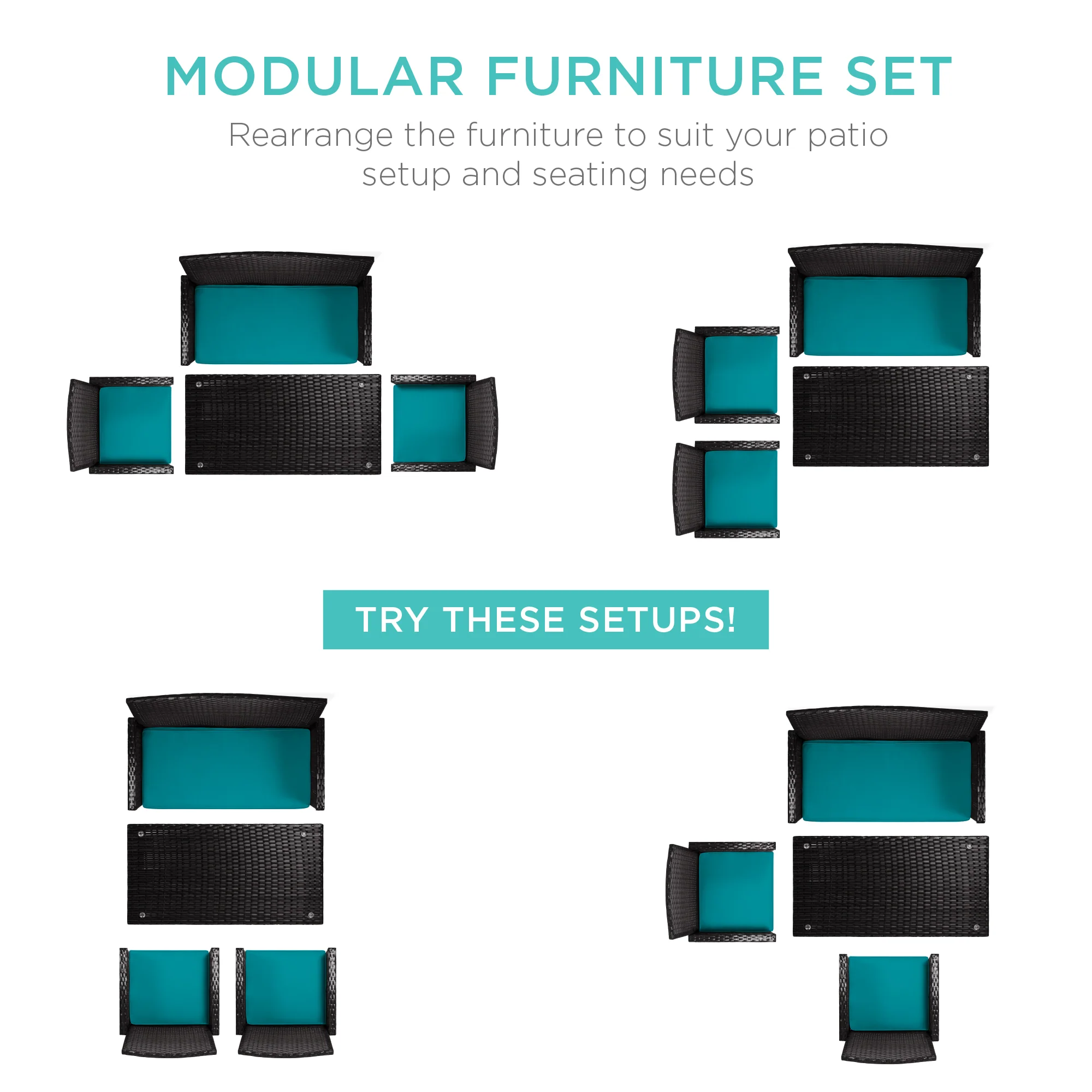 4-Piece Outdoor Wicker Conversation Patio Set w/ 4 Seats, Glass Table Top - Image 23
