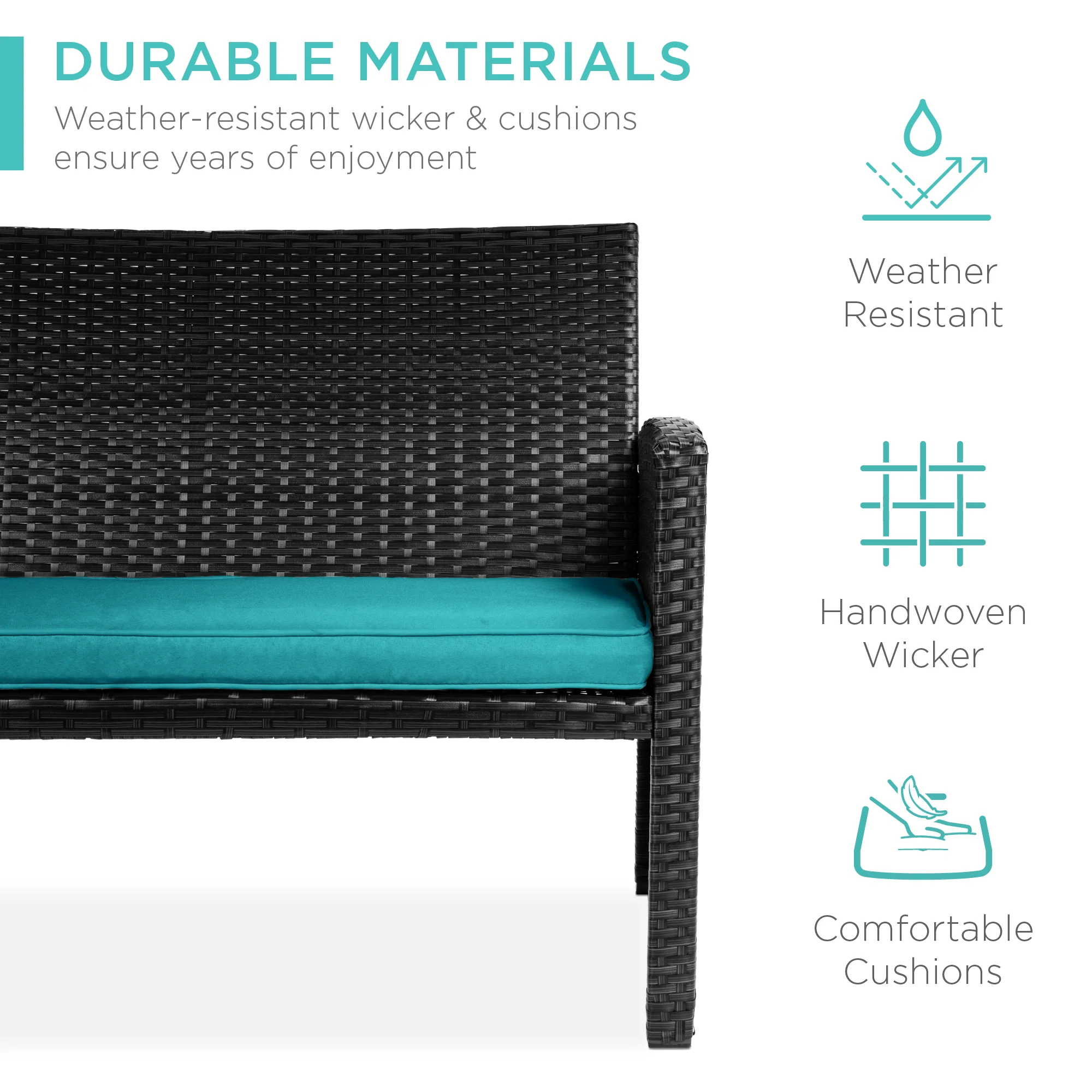 4-Piece Outdoor Wicker Conversation Patio Set w/ 4 Seats, Glass Table Top - Image 24