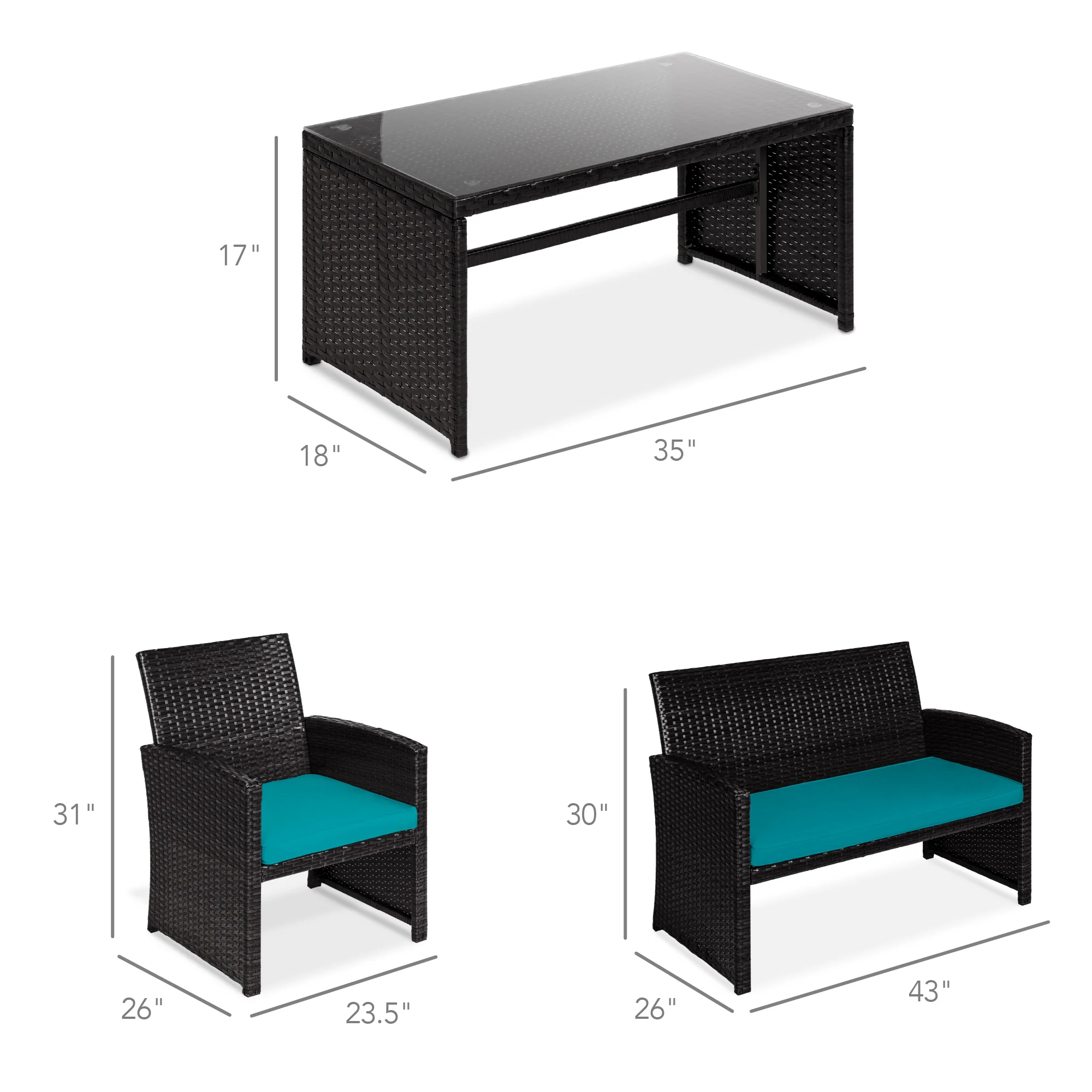 4-Piece Outdoor Wicker Conversation Patio Set w/ 4 Seats, Glass Table Top - Image 28
