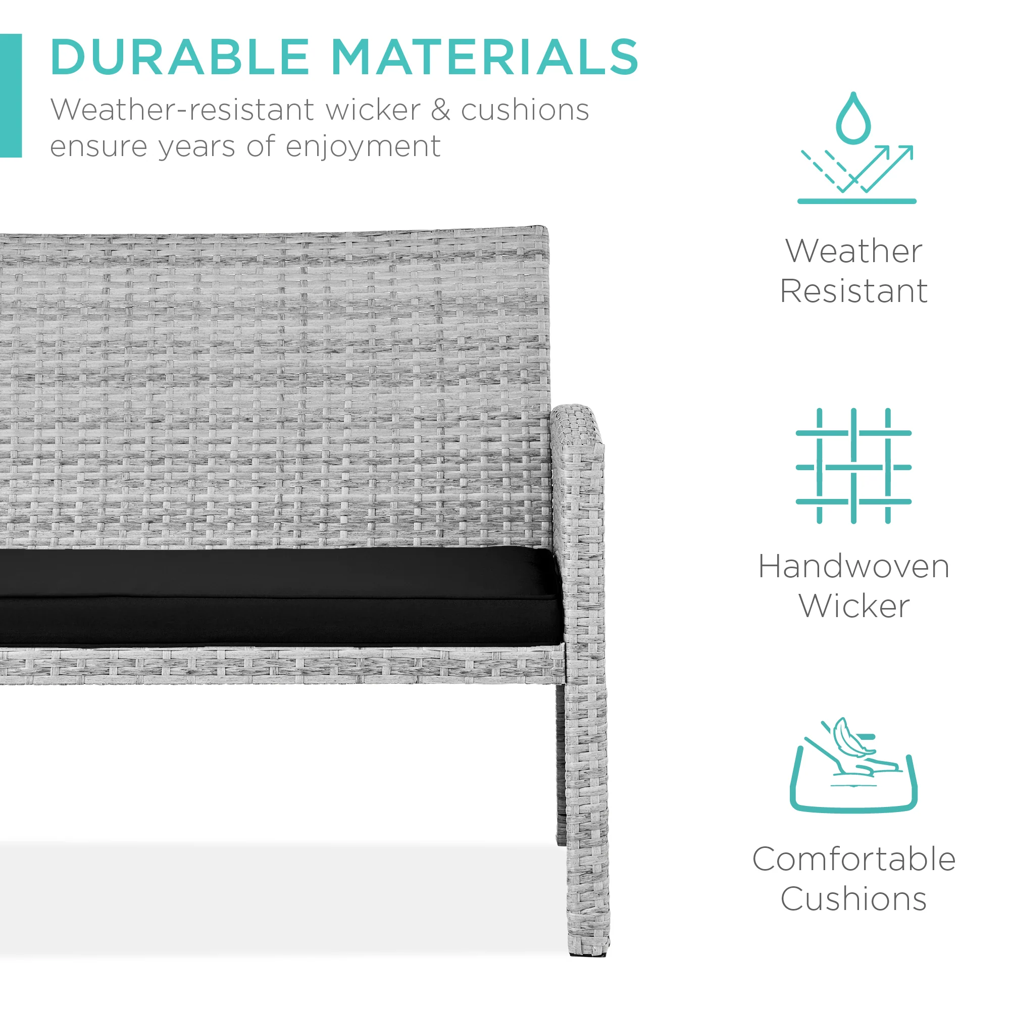 4-Piece Outdoor Wicker Conversation Patio Set w/ 4 Seats, Glass Table Top - Image 3
