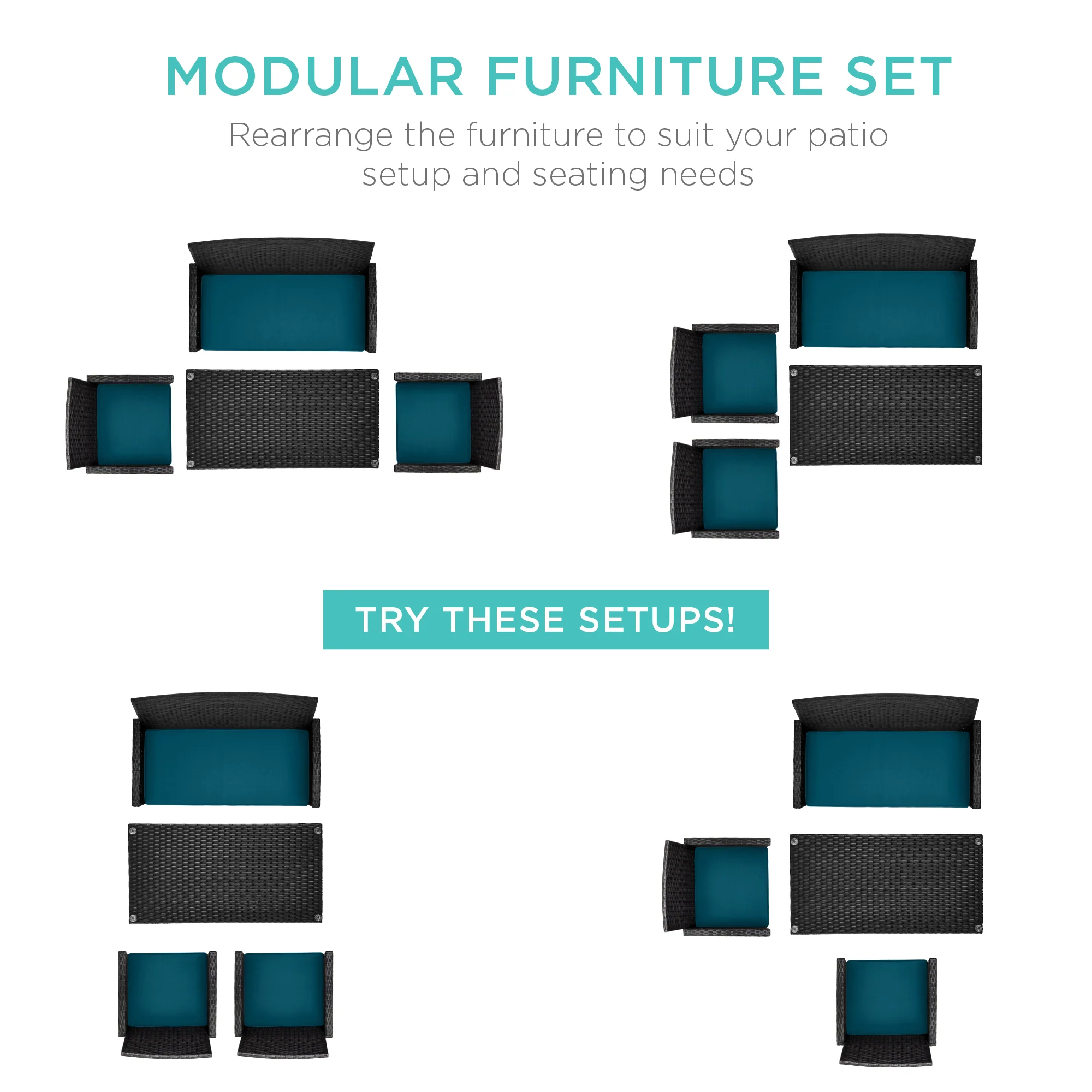 4-Piece Outdoor Wicker Conversation Patio Set w/ 4 Seats, Glass Table Top - Image 30