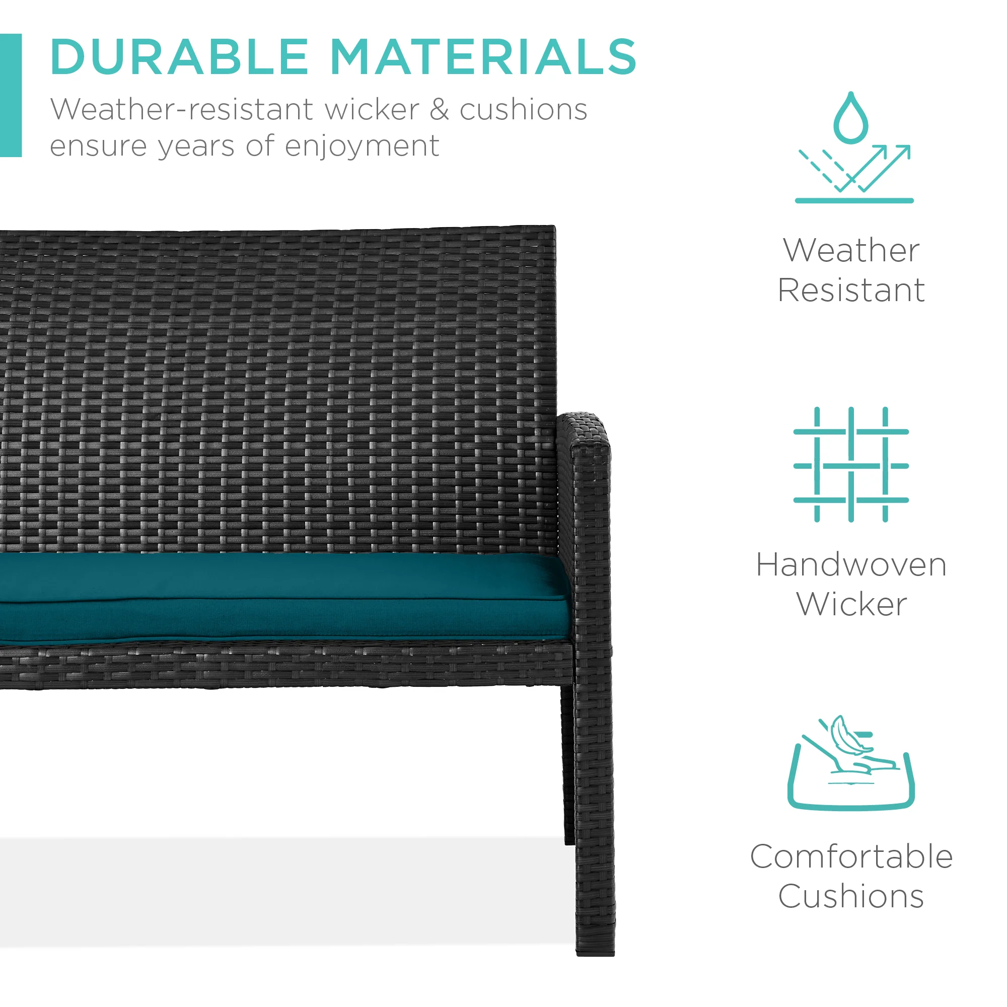 4-Piece Outdoor Wicker Conversation Patio Set w/ 4 Seats, Glass Table Top - Image 31