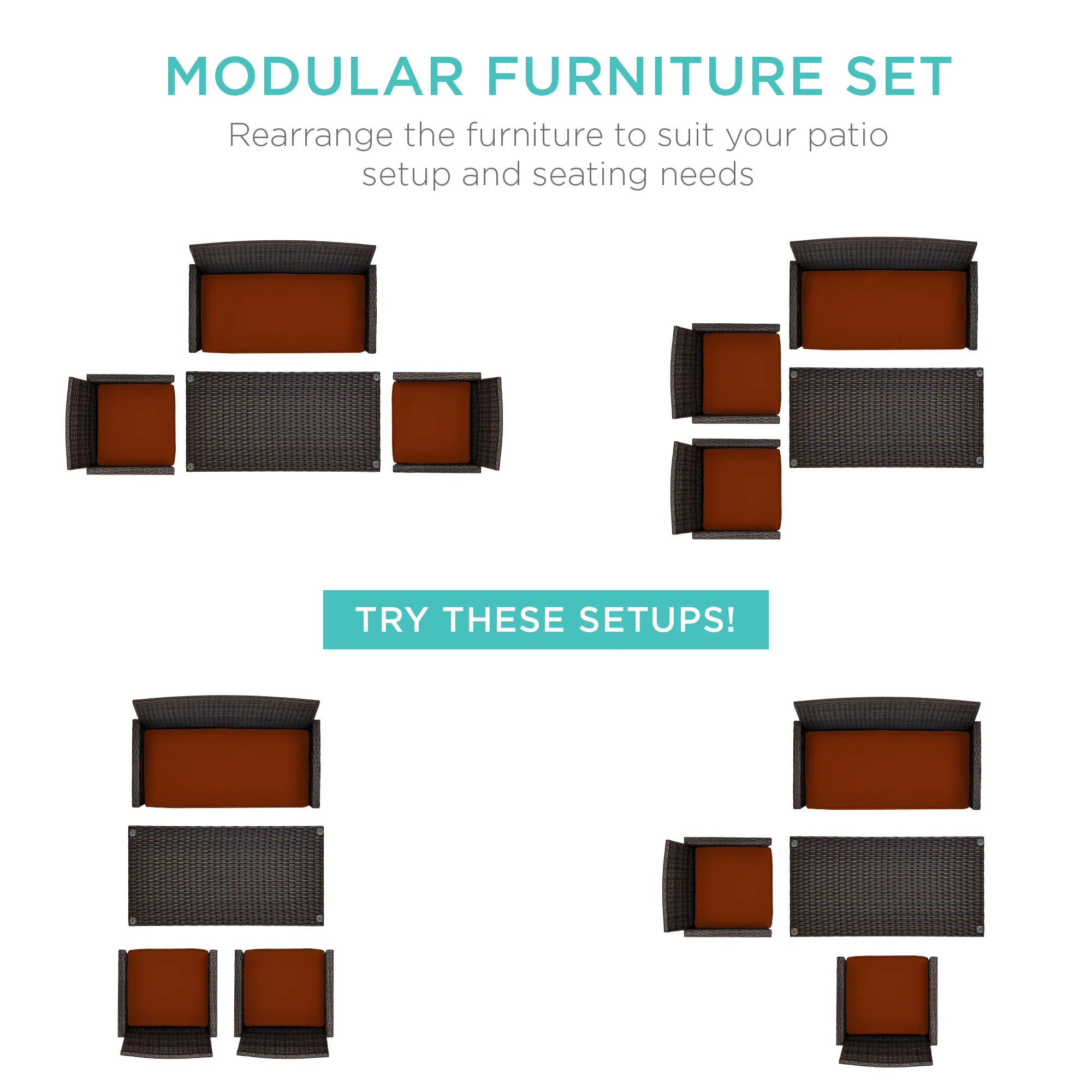 4-Piece Outdoor Wicker Conversation Patio Set w/ 4 Seats, Glass Table Top - Image 37