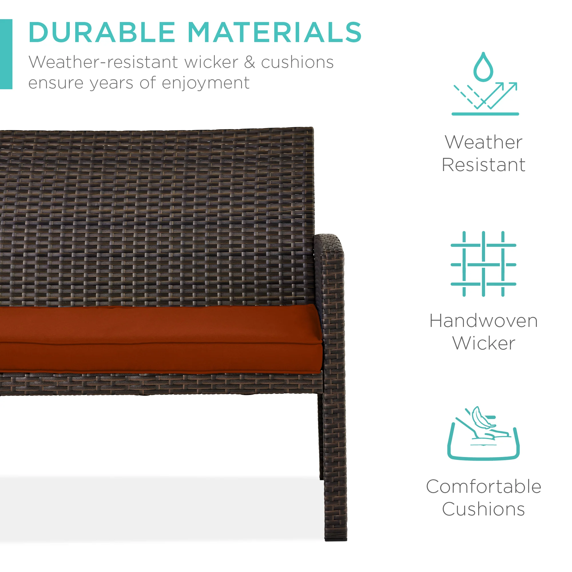 4-Piece Outdoor Wicker Conversation Patio Set w/ 4 Seats, Glass Table Top - Image 38