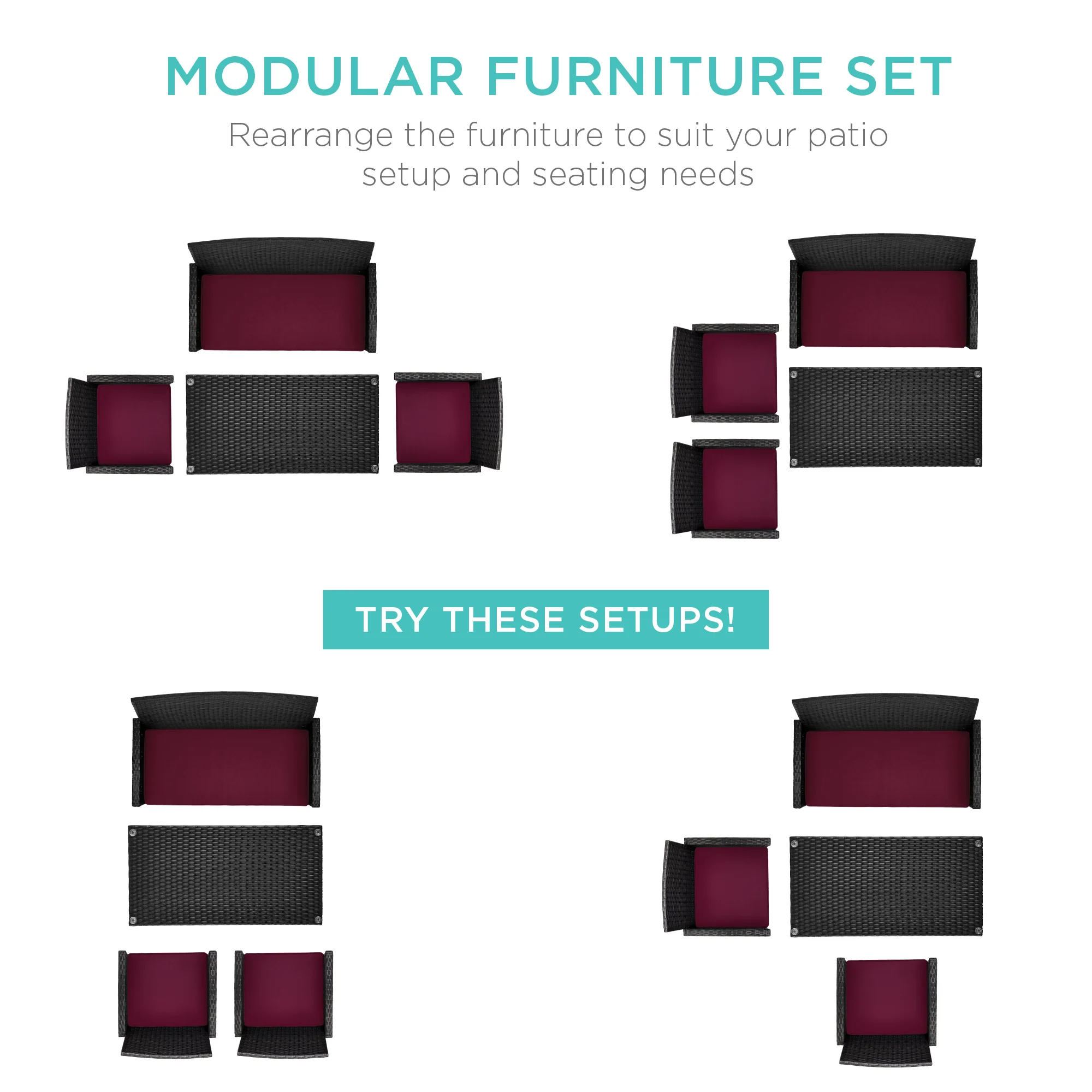 4-Piece Outdoor Wicker Conversation Patio Set w/ 4 Seats, Glass Table Top - Image 44