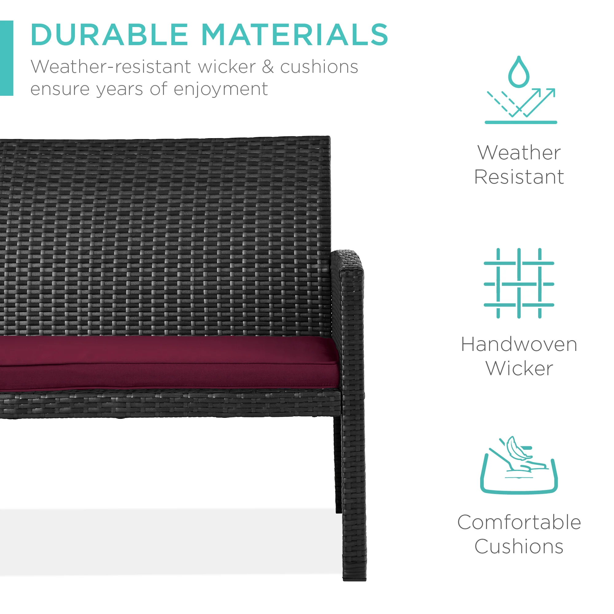 4-Piece Outdoor Wicker Conversation Patio Set w/ 4 Seats, Glass Table Top - Image 45