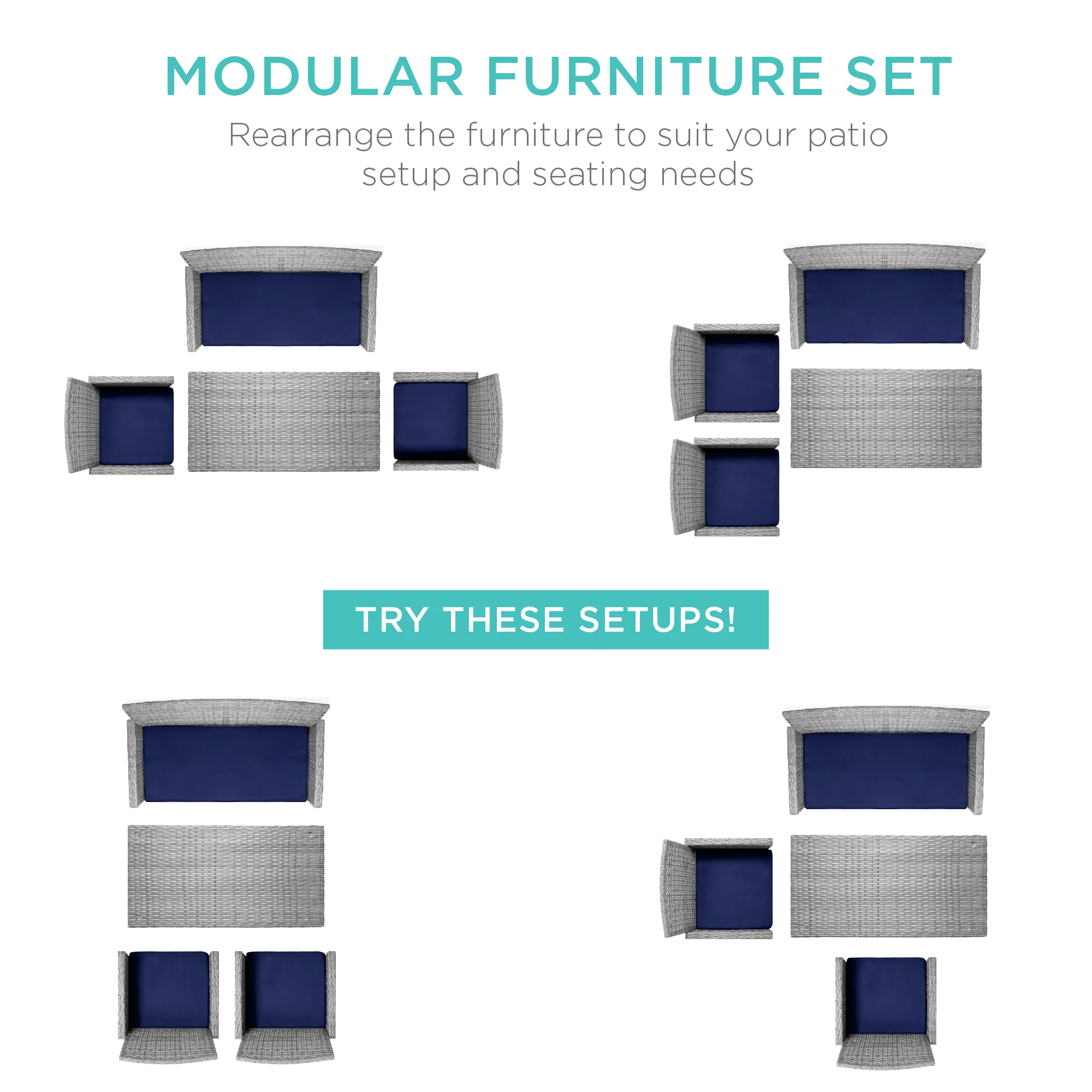 4-Piece Outdoor Wicker Conversation Patio Set w/ 4 Seats, Glass Table Top - Image 51