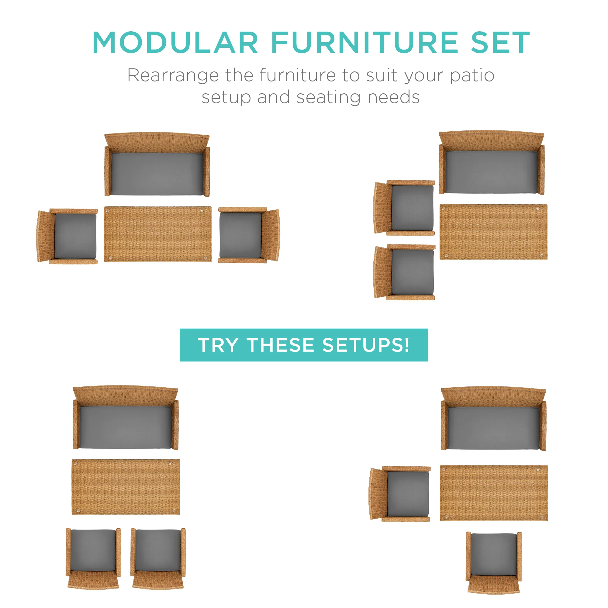 4-Piece Outdoor Wicker Conversation Patio Set w/ 4 Seats, Glass Table Top - Image 58