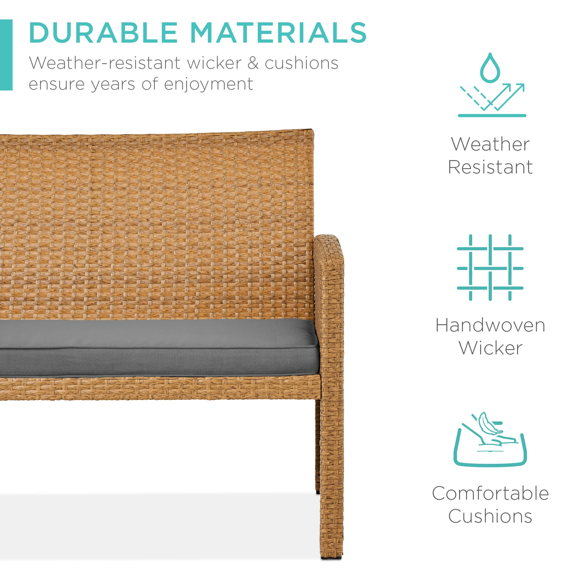 4-Piece Outdoor Wicker Conversation Patio Set w/ 4 Seats, Glass Table Top - Image 59
