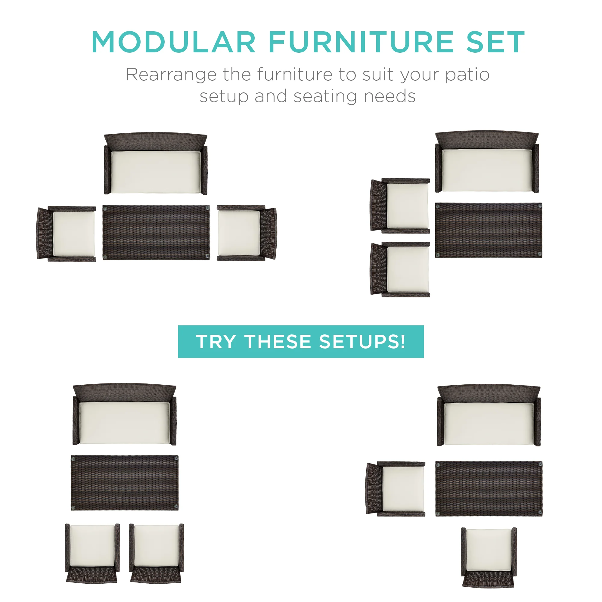 4-Piece Outdoor Wicker Conversation Patio Set w/ 4 Seats, Glass Table Top - Image 65