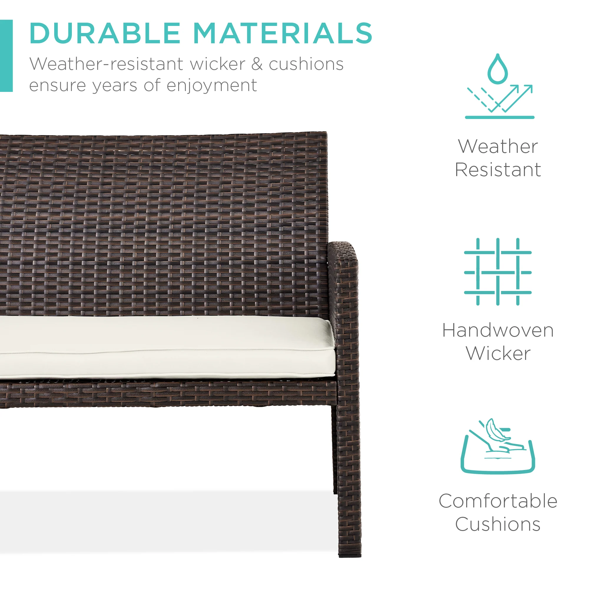 4-Piece Outdoor Wicker Conversation Patio Set w/ 4 Seats, Glass Table Top - Image 66