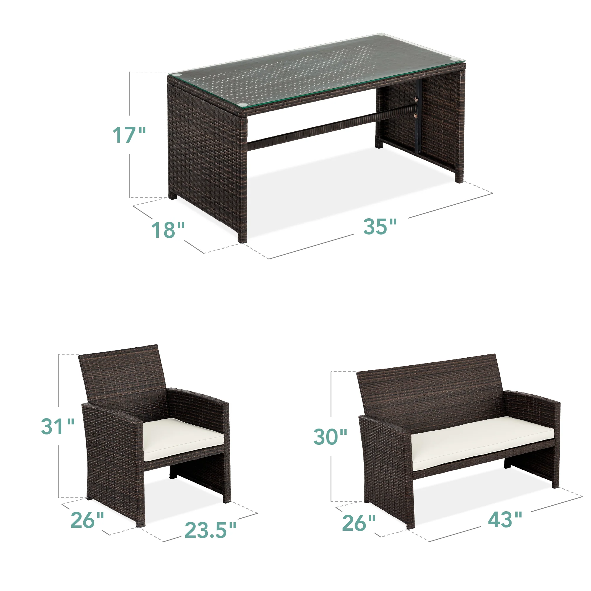 4-Piece Outdoor Wicker Conversation Patio Set w/ 4 Seats, Glass Table Top - Image 70