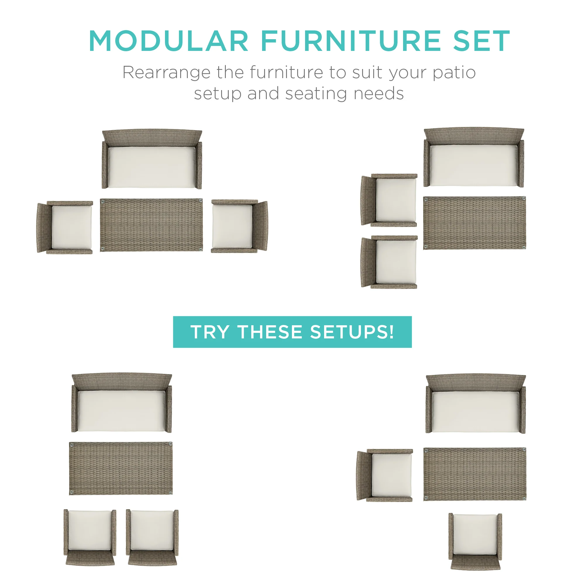 4-Piece Outdoor Wicker Conversation Patio Set w/ 4 Seats, Glass Table Top - Image 72