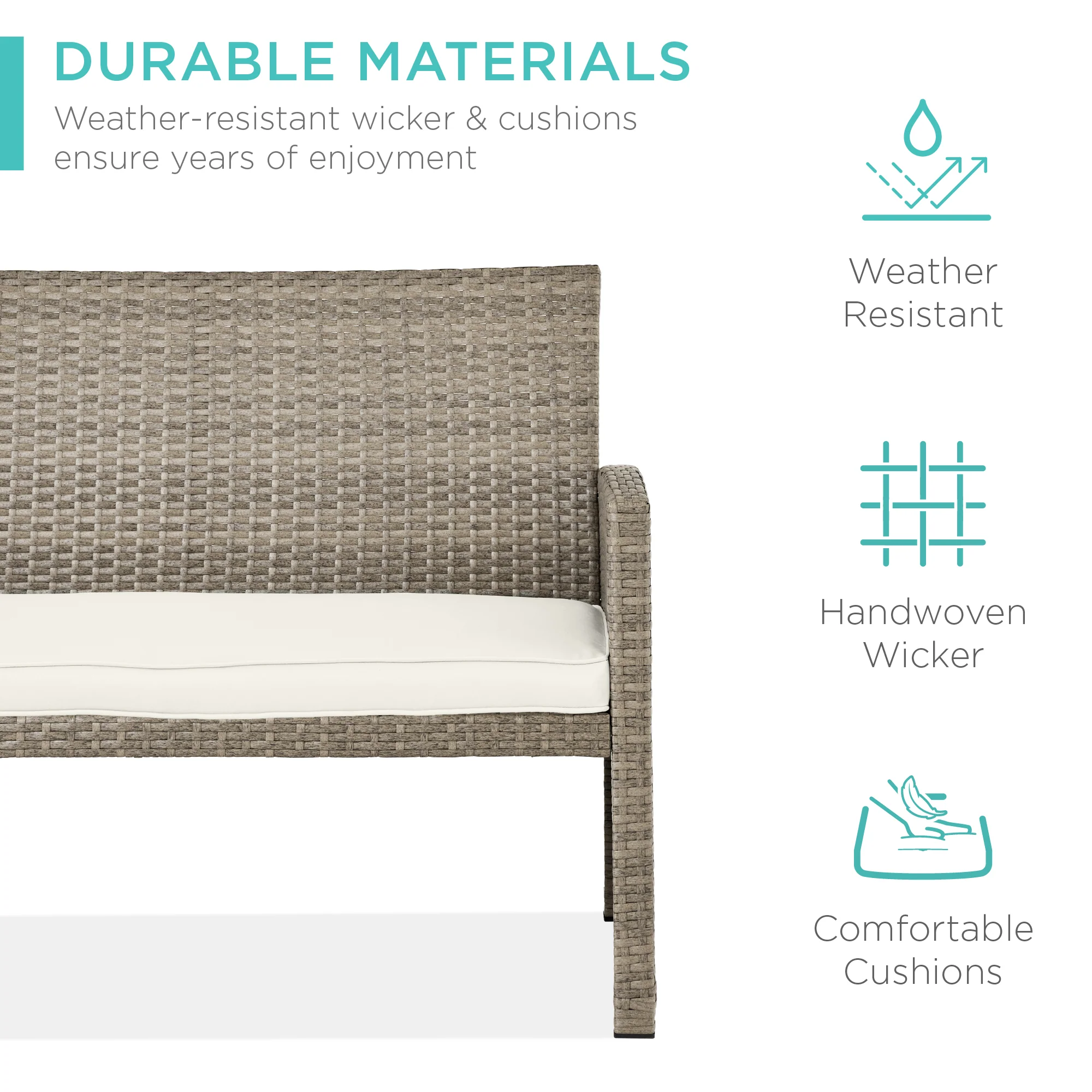4-Piece Outdoor Wicker Conversation Patio Set w/ 4 Seats, Glass Table Top - Image 73