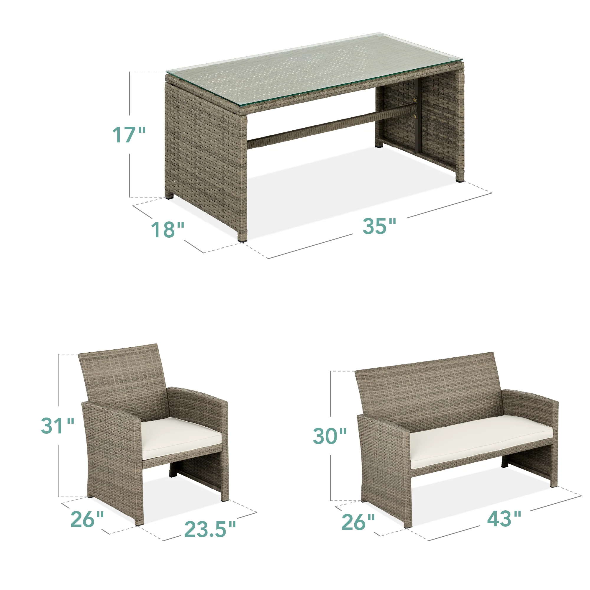 4-Piece Outdoor Wicker Conversation Patio Set w/ 4 Seats, Glass Table Top - Image 77
