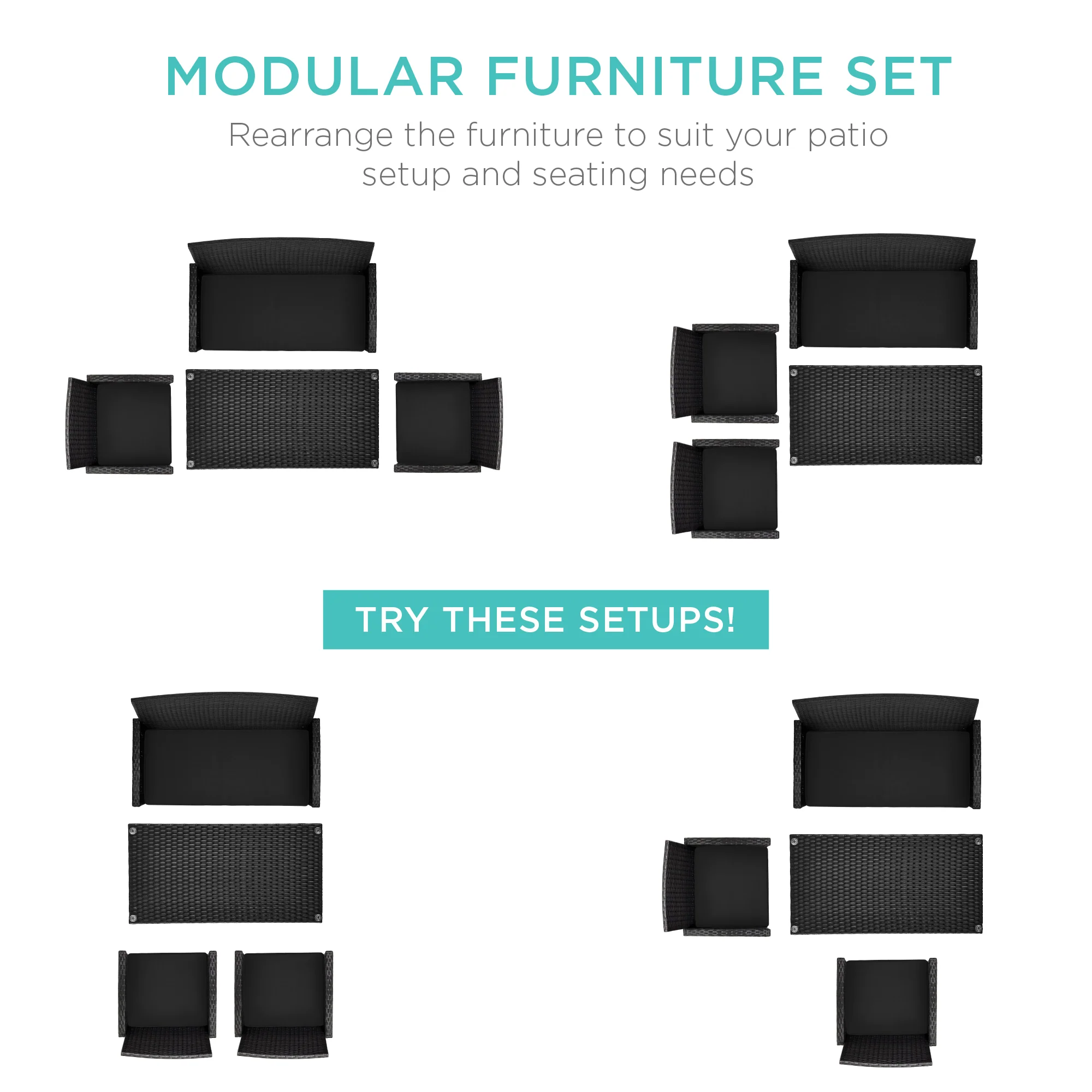 4-Piece Outdoor Wicker Conversation Patio Set w/ 4 Seats, Glass Table Top - Image 79