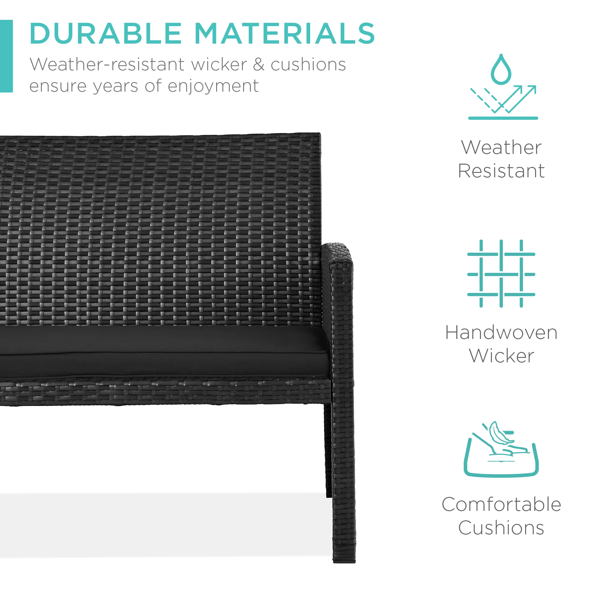 4-Piece Outdoor Wicker Conversation Patio Set w/ 4 Seats, Glass Table Top - Image 80