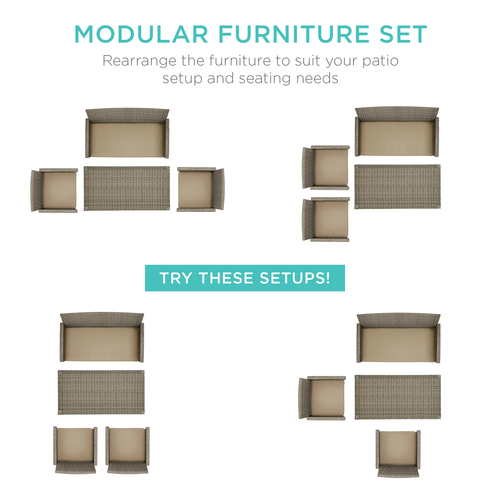 4-Piece Outdoor Wicker Conversation Patio Set w/ 4 Seats, Glass Table Top - Image 86