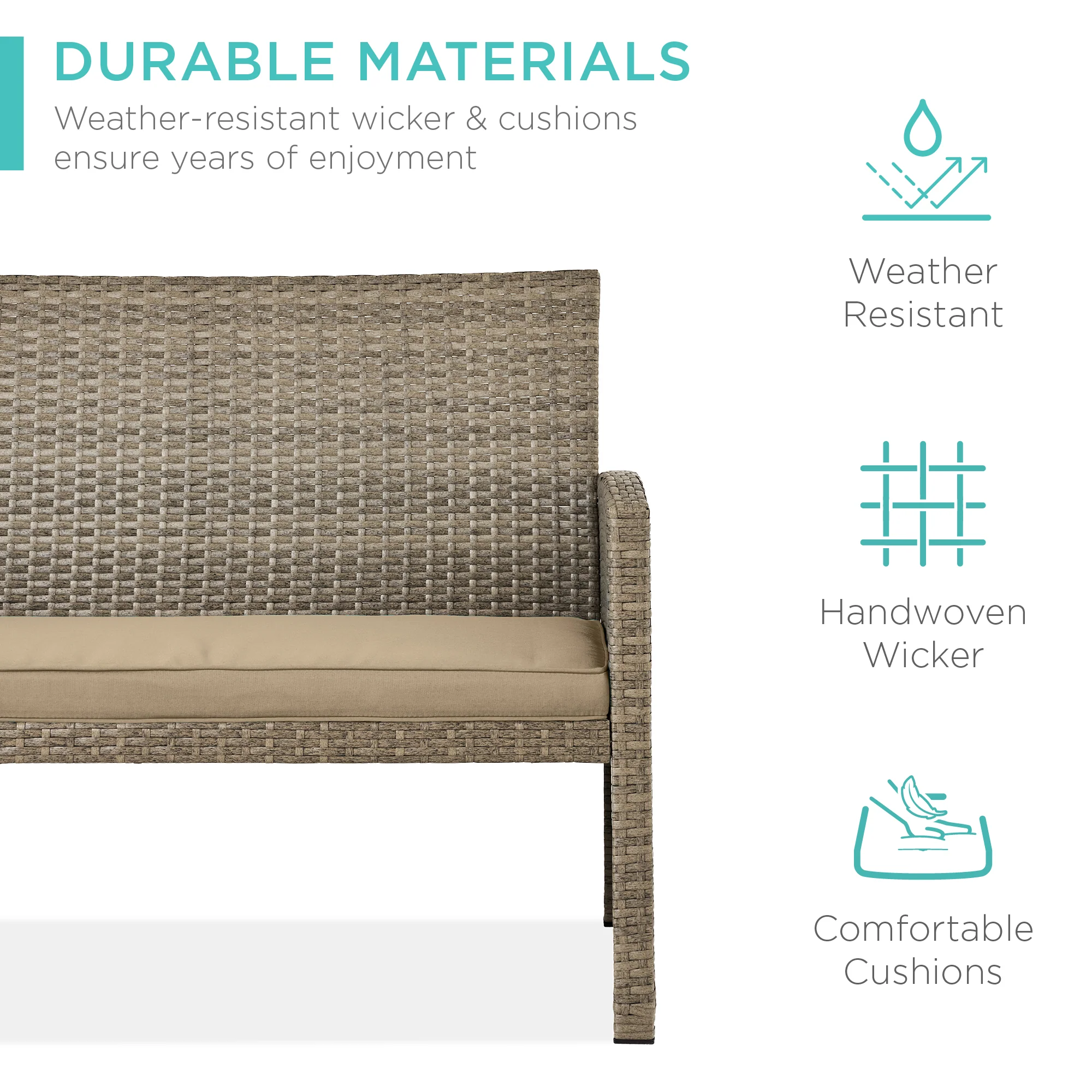 4-Piece Outdoor Wicker Conversation Patio Set w/ 4 Seats, Glass Table Top - Image 87