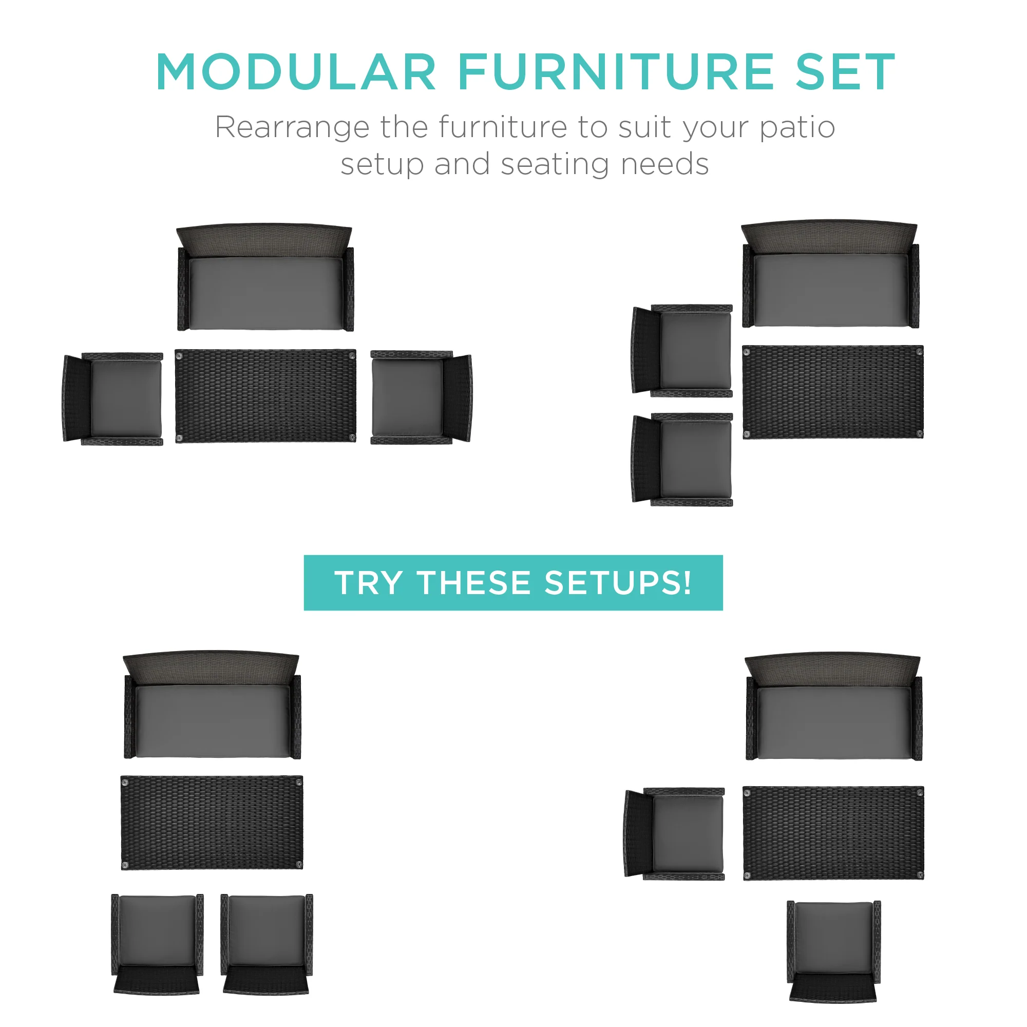 4-Piece Outdoor Wicker Conversation Patio Set w/ 4 Seats, Glass Table Top - Image 9
