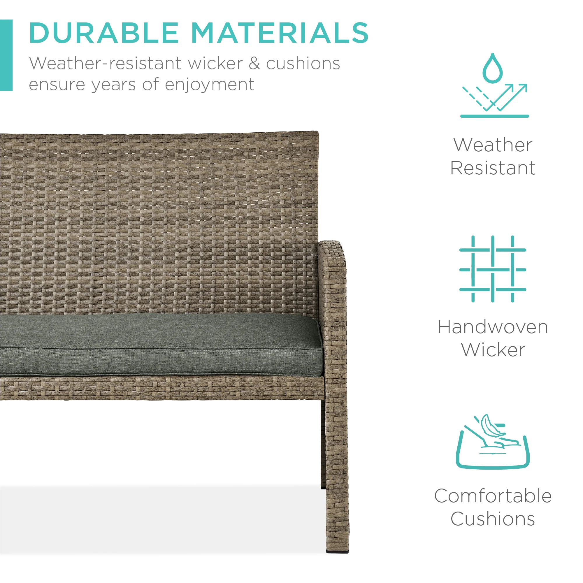4-Piece Outdoor Wicker Conversation Patio Set w/ 4 Seats, Glass Table Top - Image 94