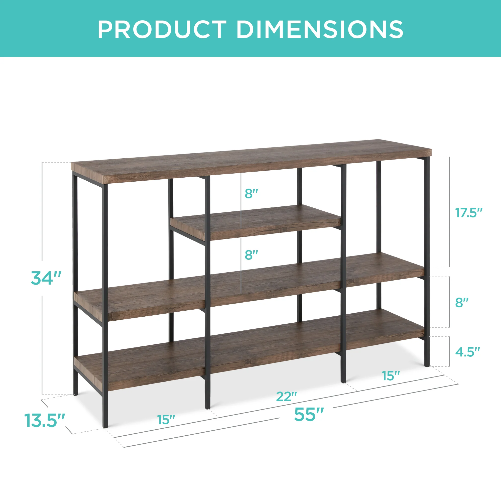 4-Tier Industrial Console Table w/ Tall Shelf Space - 55in - Image 14