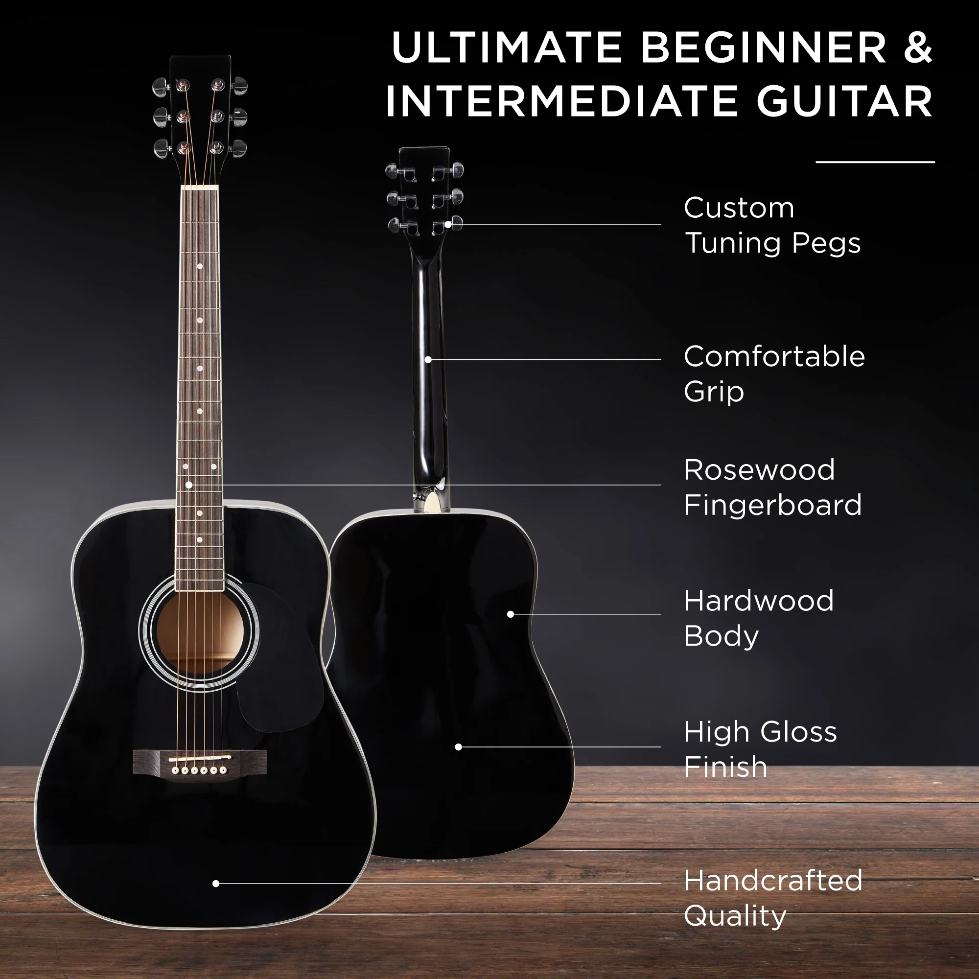 41in Acoustic Guitar Starter Kit w/ Digital Tuner, Padded Case, Picks, Strap - Image 12