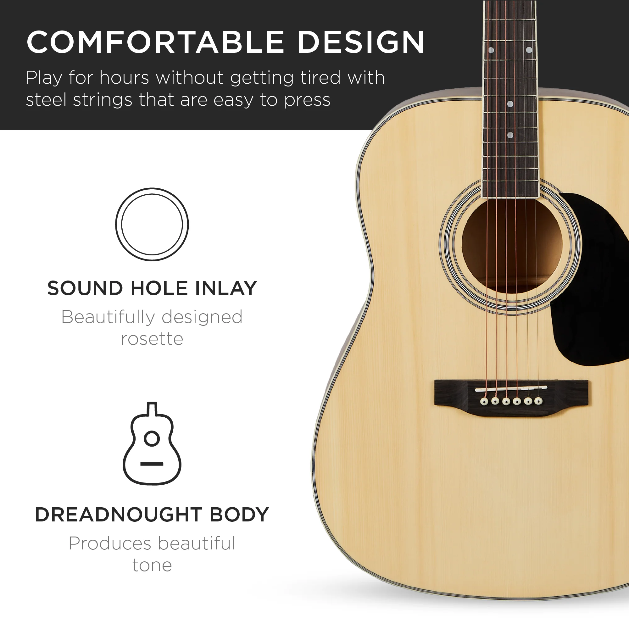 41in Acoustic Guitar Starter Kit w/ Digital Tuner, Padded Case, Picks, Strap - Image 22