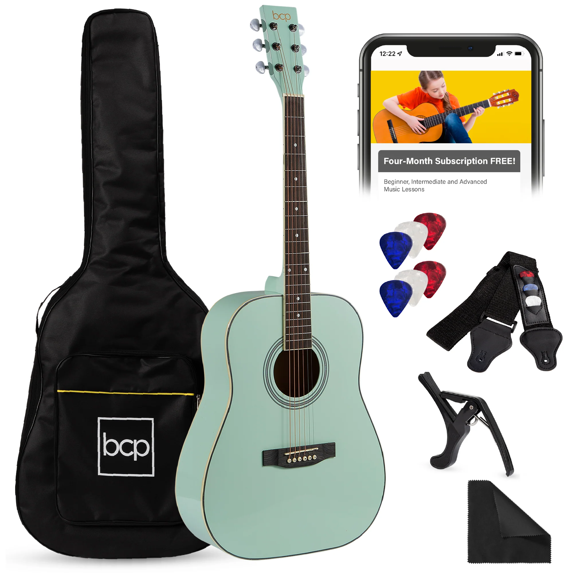 41in Acoustic Guitar Starter Kit w/ Digital Tuner, Padded Case, Picks, Strap - Image 33