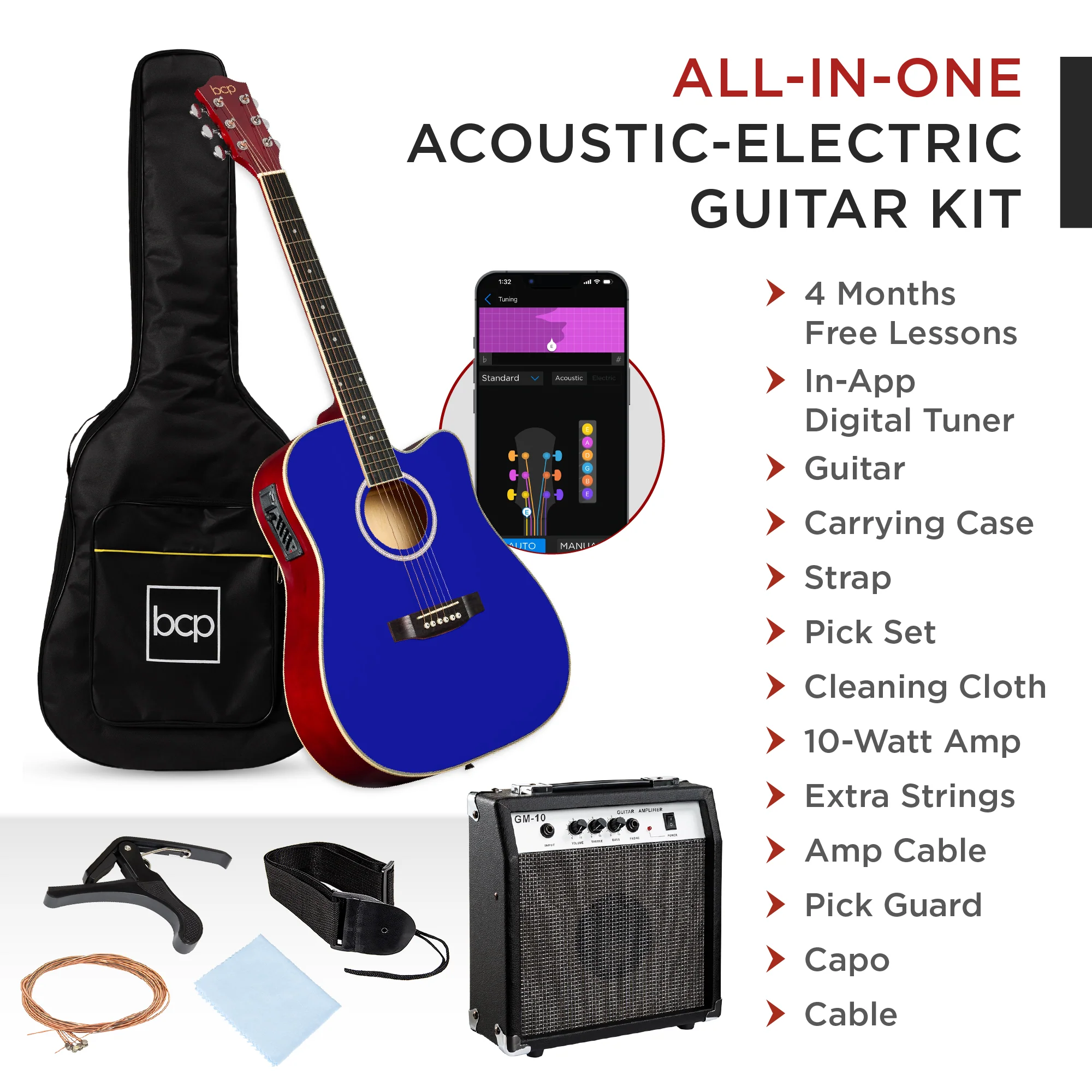 Beginner Acoustic Electric Cutaway Guitar Set w/ Gig Bag, Strap - 41in - Image 11