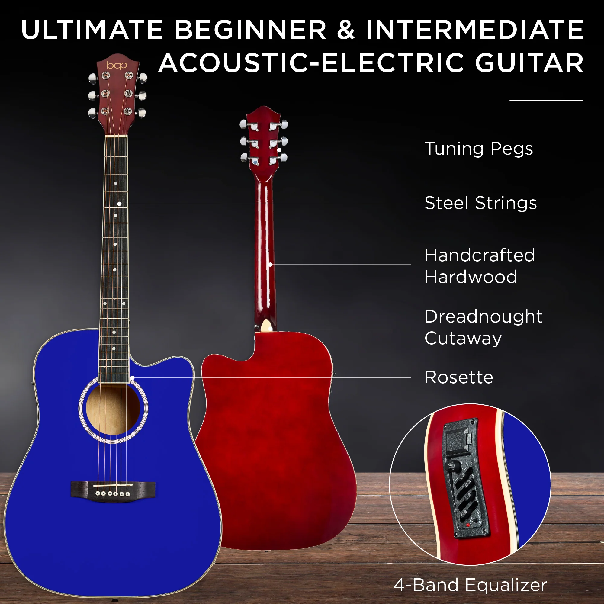 Beginner Acoustic Electric Cutaway Guitar Set w/ Gig Bag, Strap - 41in - Image 12
