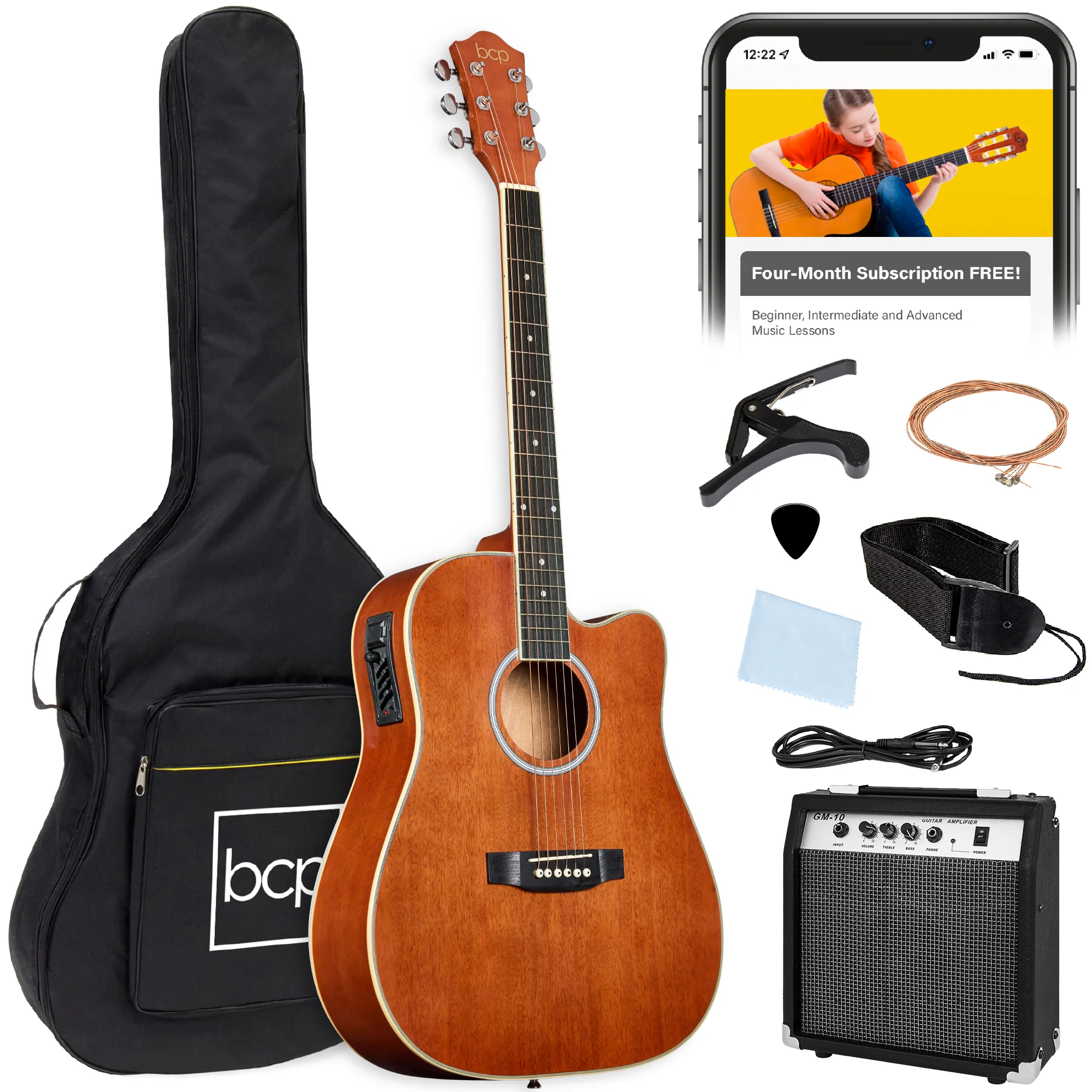 Beginner Acoustic Electric Cutaway Guitar Set w/ Gig Bag, Strap - 41in - Image 33