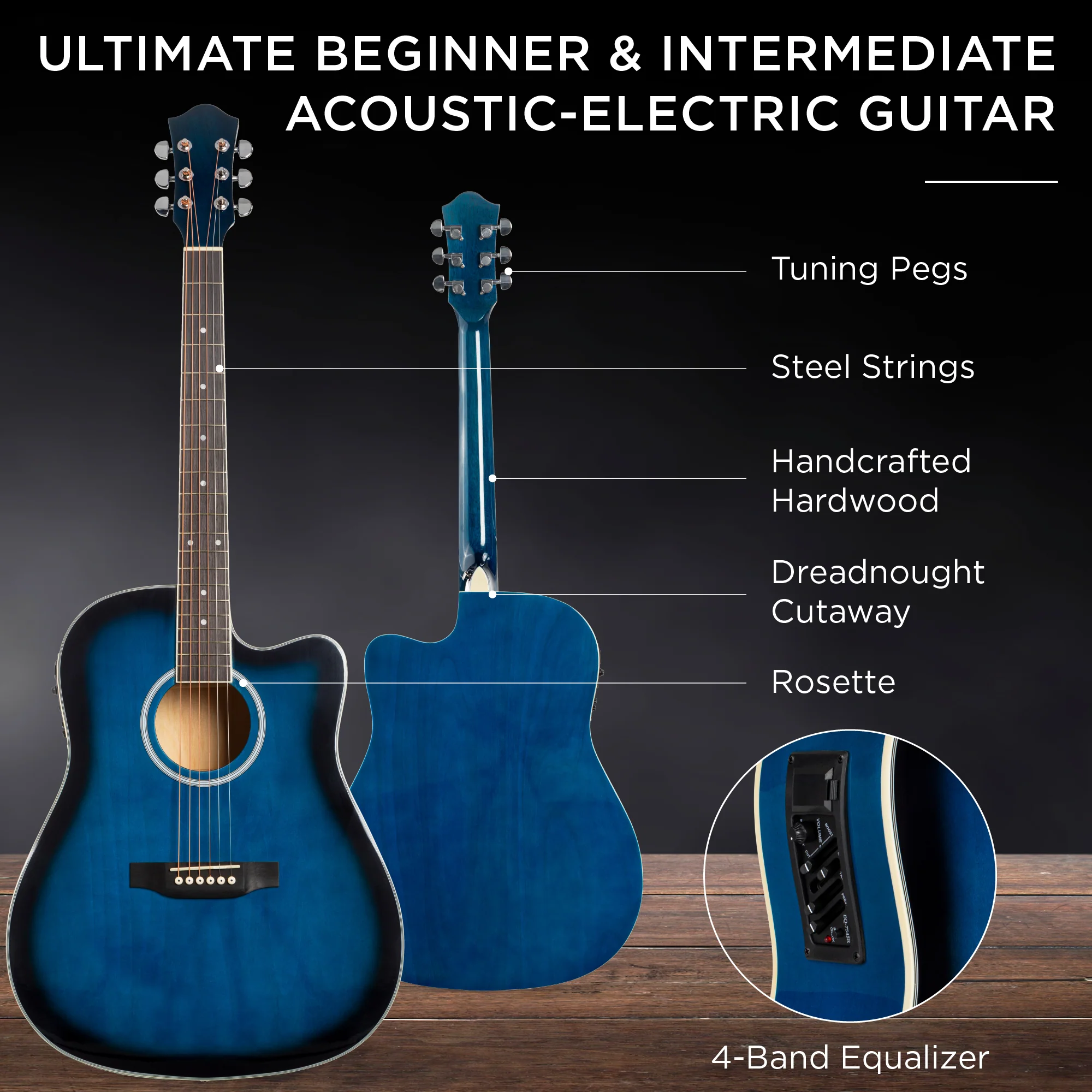 Beginner Acoustic Electric Cutaway Guitar Set w/ Gig Bag, Strap - 41in - Image 4