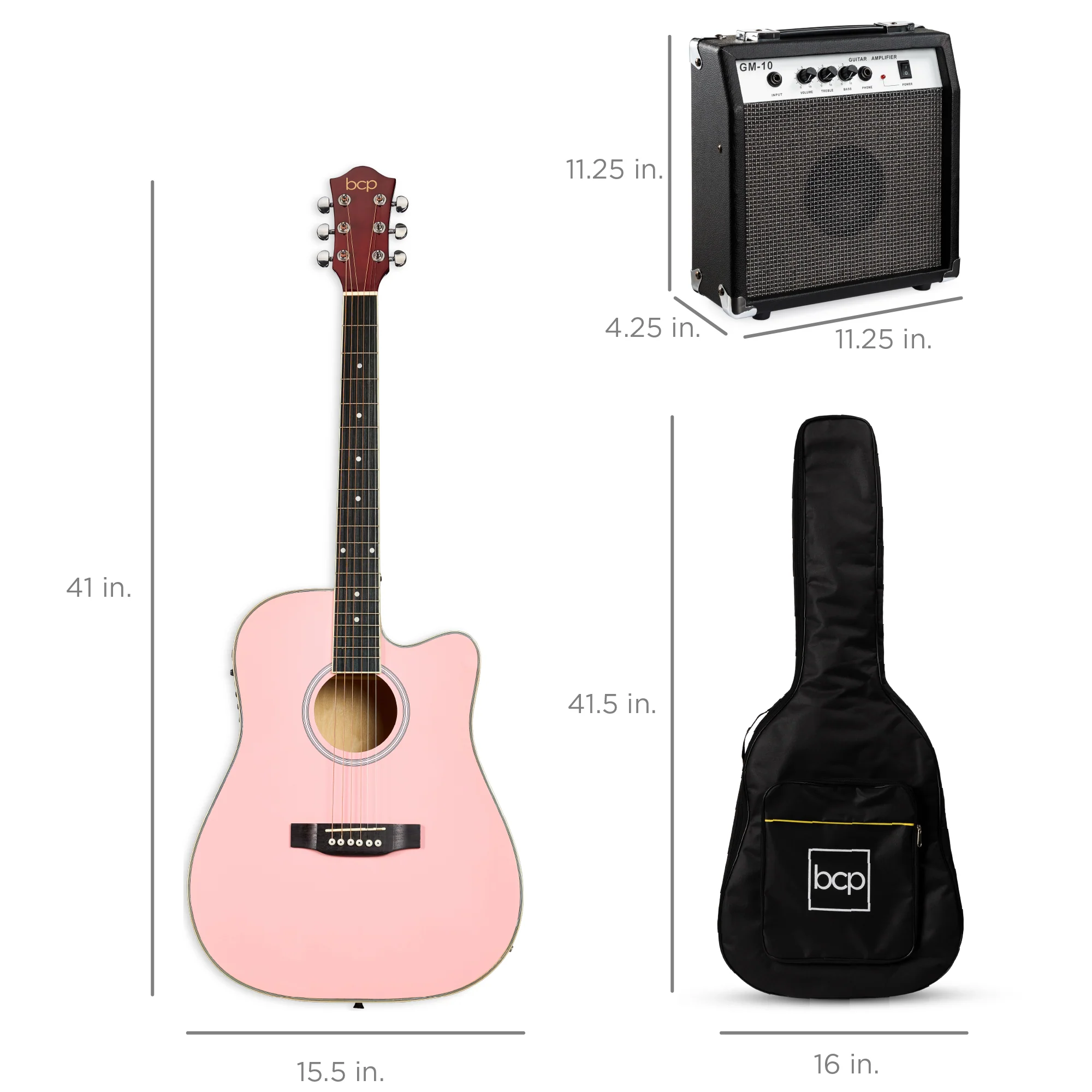 Beginner Acoustic Electric Cutaway Guitar Set w/ Gig Bag, Strap - 41in - Image 48