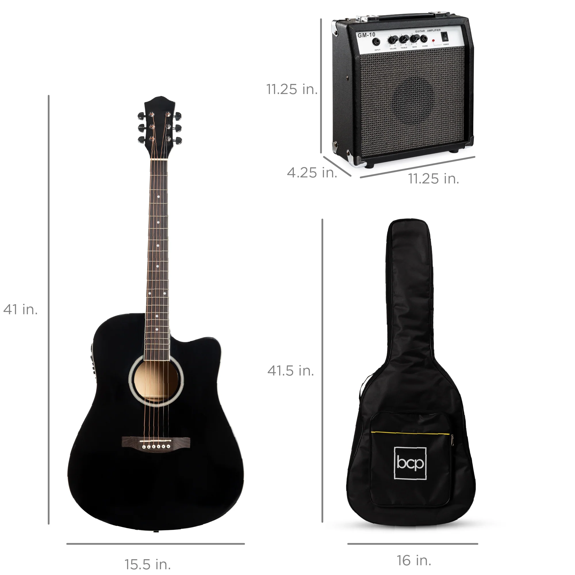 Beginner Acoustic Electric Cutaway Guitar Set w/ Gig Bag, Strap - 41in - Image 64