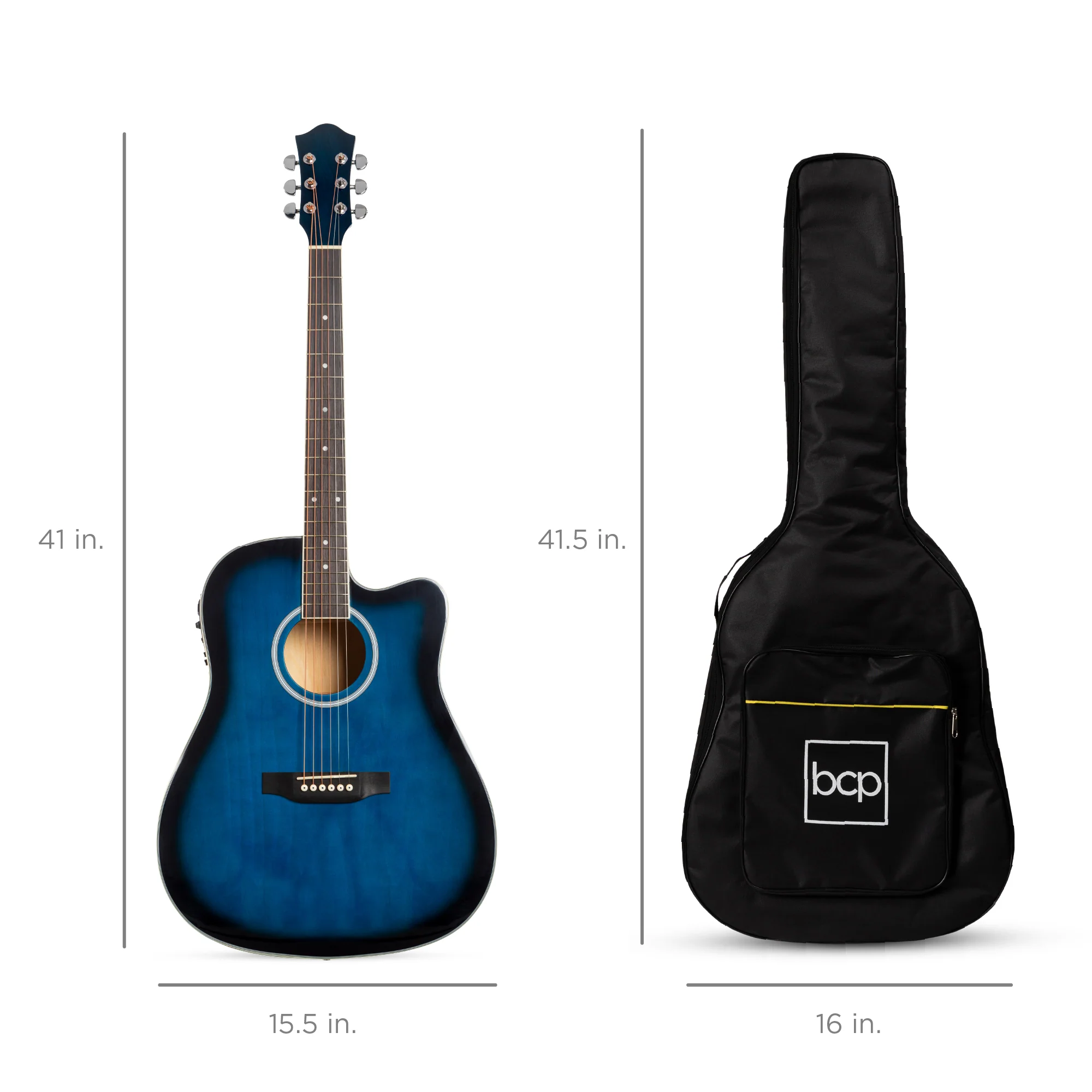 41in Beginner Acoustic Electric Cutaway Guitar Set w/ Case, Strap - Image 16