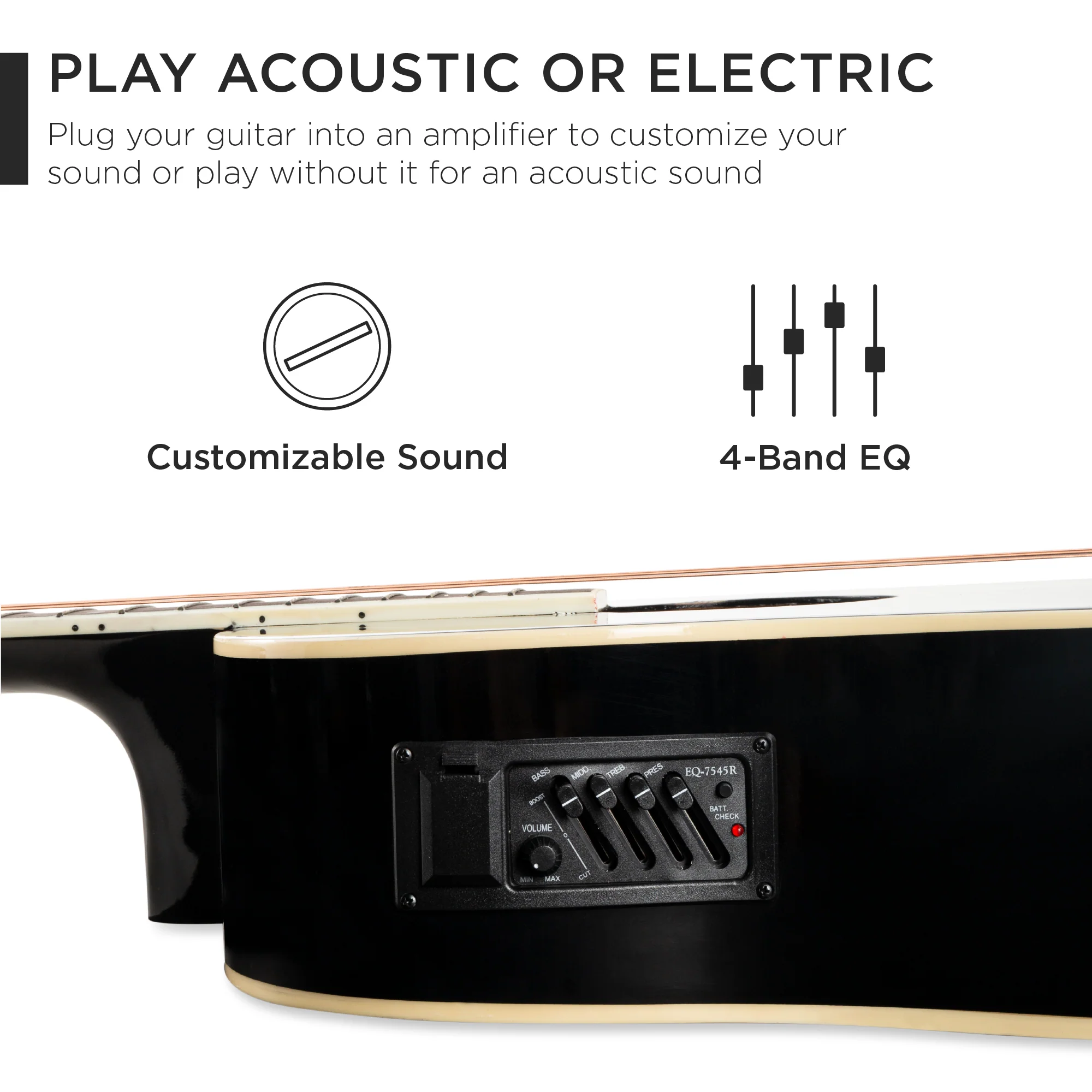 41in Beginner Acoustic Electric Cutaway Guitar Set w/ Case, Strap - Image 5