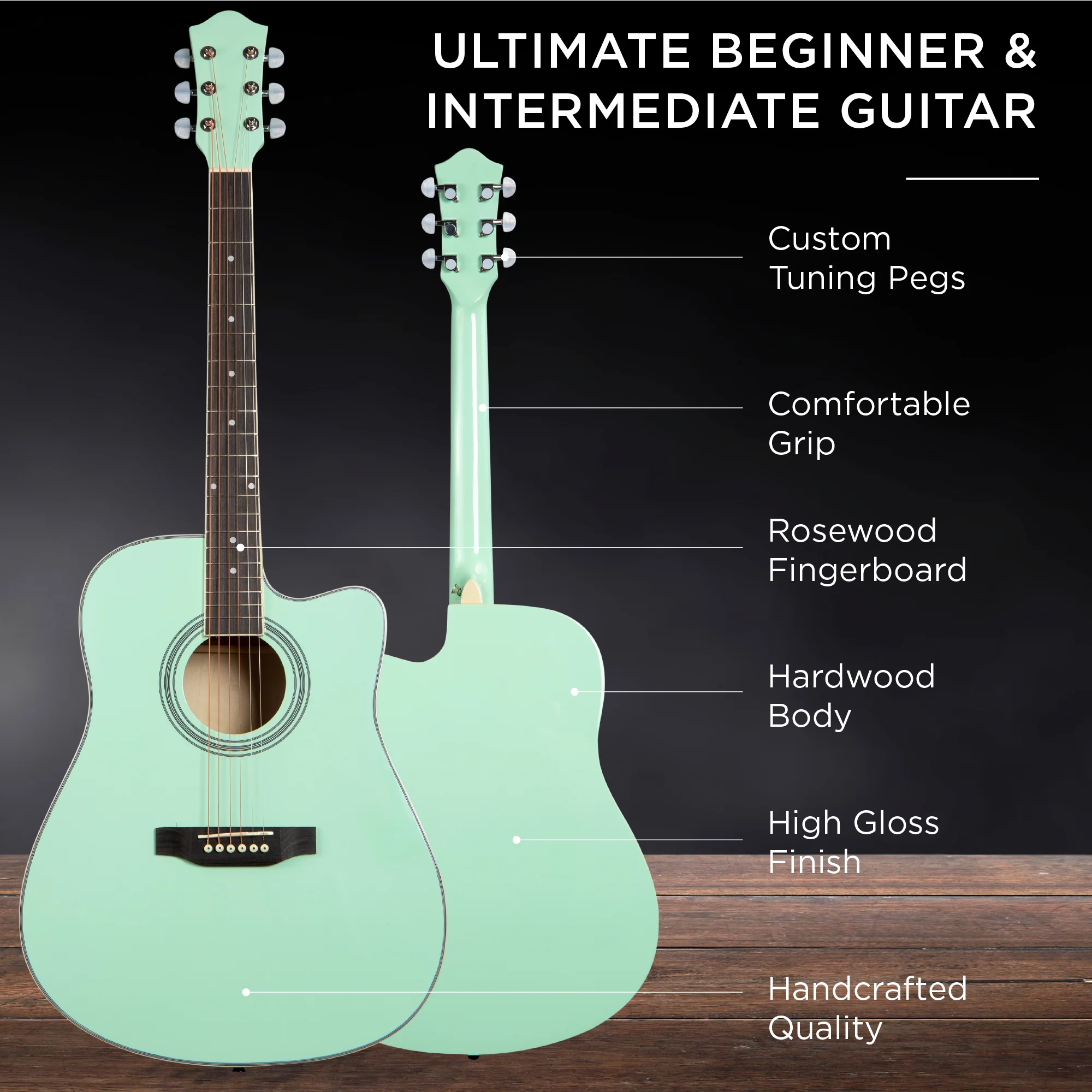 Full Size Beginner Acoustic Guitar Set with Case, Strap, Capo - 41in - Image 28