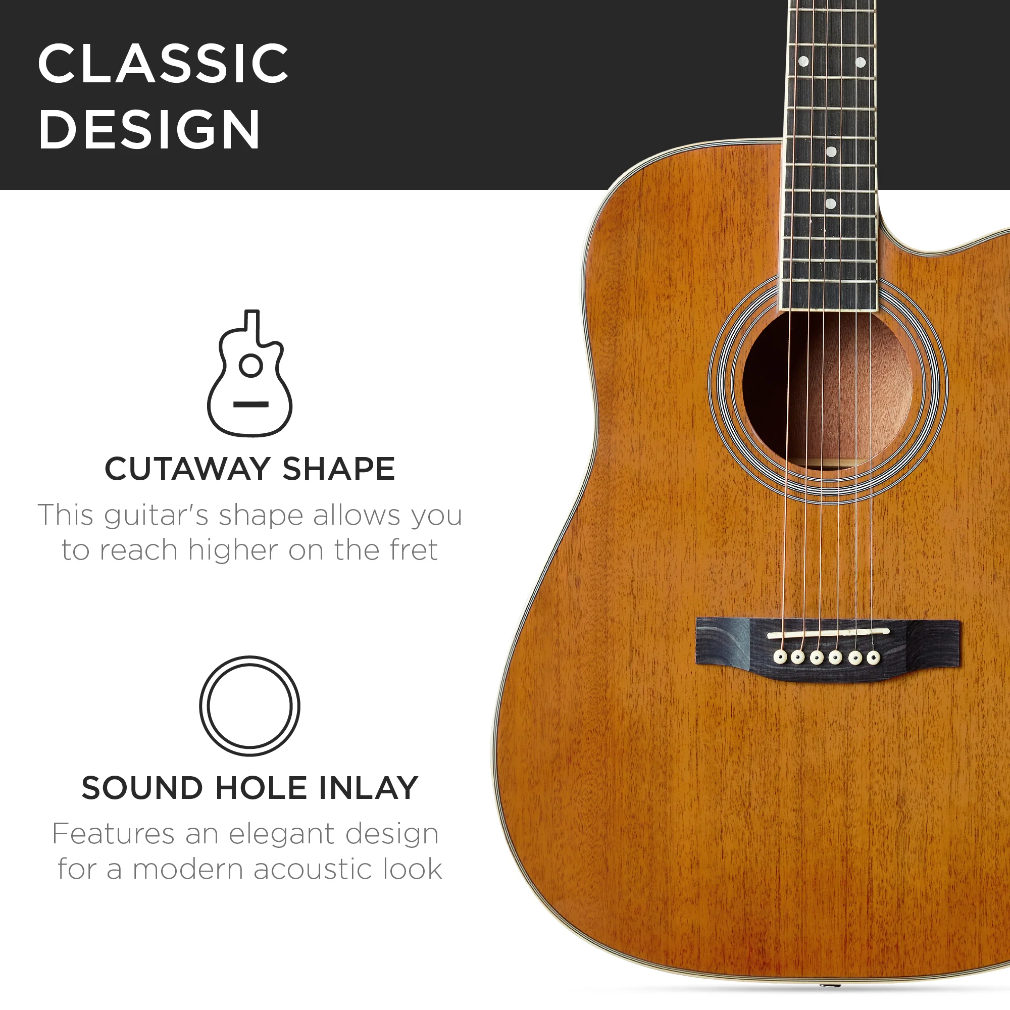 Full Size Beginner Acoustic Guitar Set with Case, Strap, Capo - 41in - Image 39