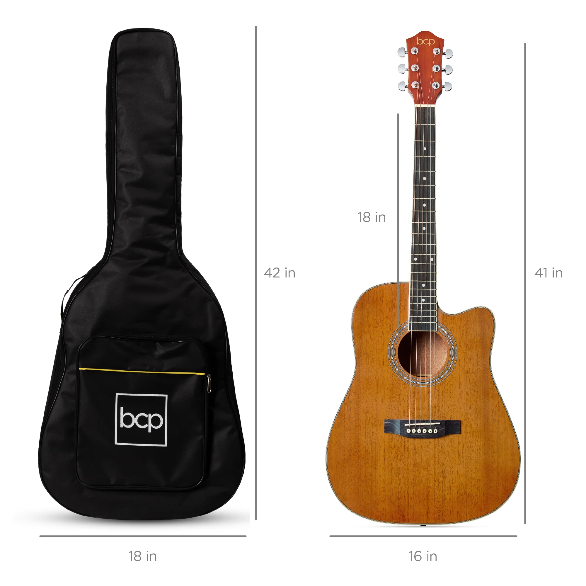 Full Size Beginner Acoustic Guitar Set with Case, Strap, Capo - 41in - Image 40