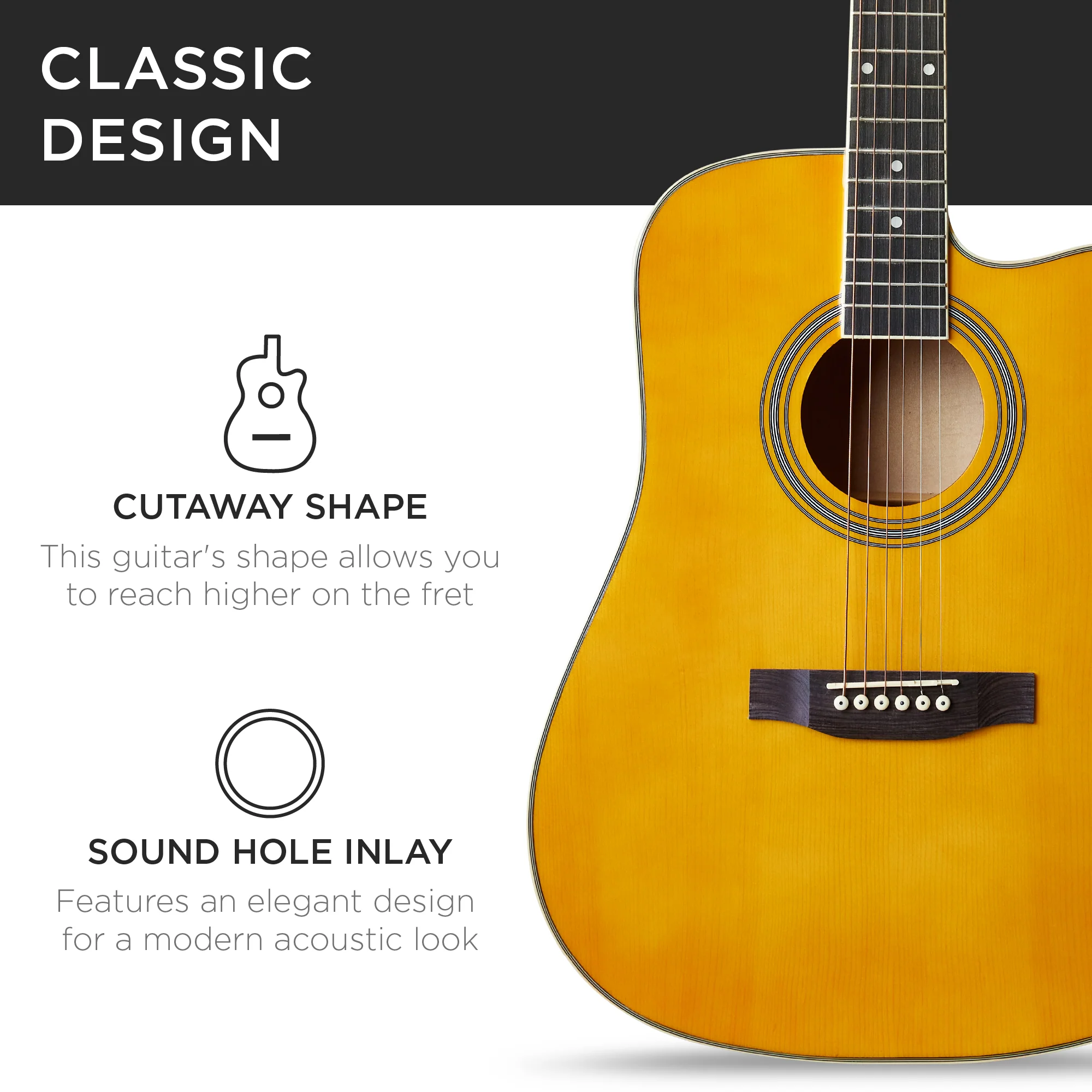 Full Size Beginner Acoustic Guitar Set with Case, Strap, Capo - 41in - Image 55