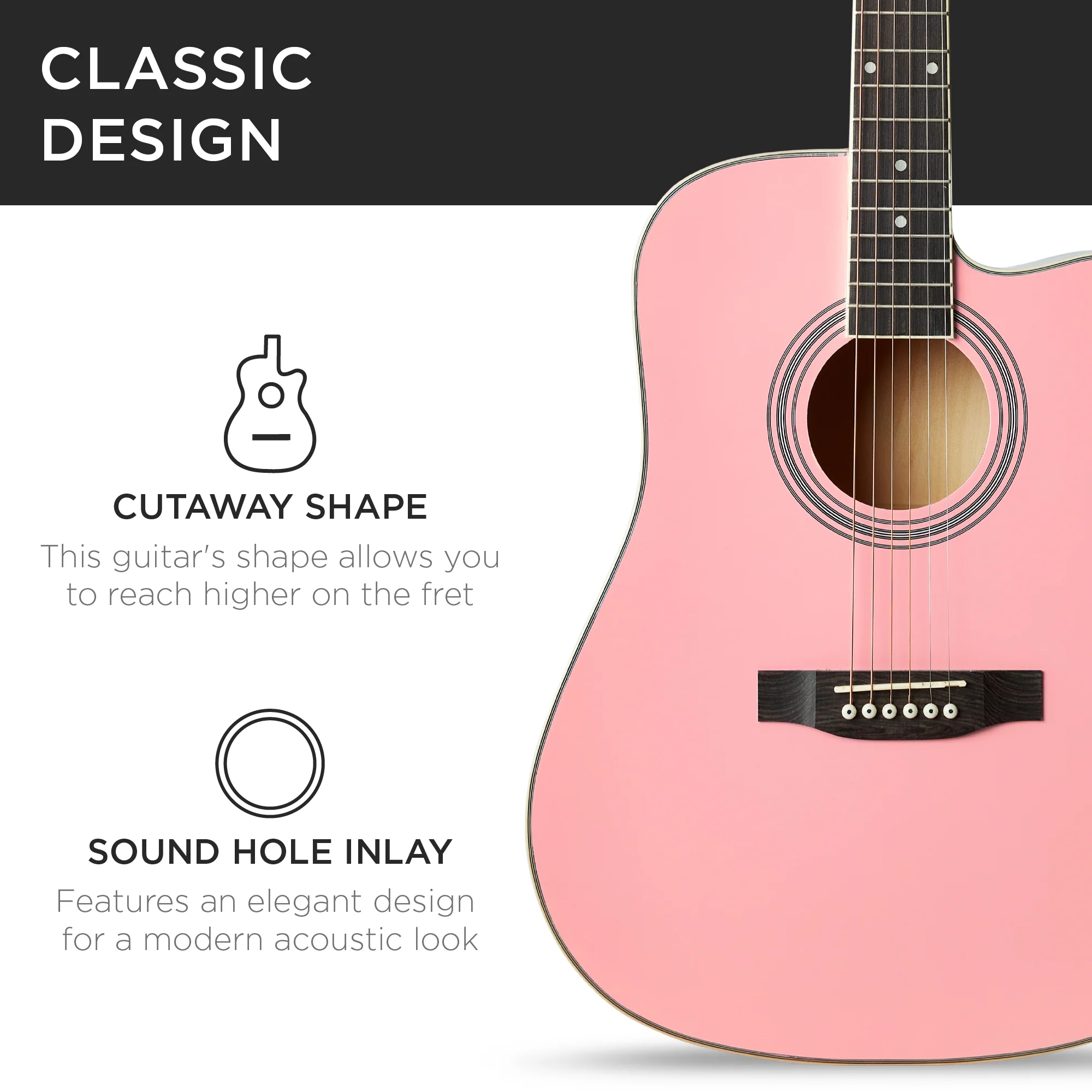 Full Size Beginner Acoustic Guitar Set with Case, Strap, Capo - 41in - Image 79