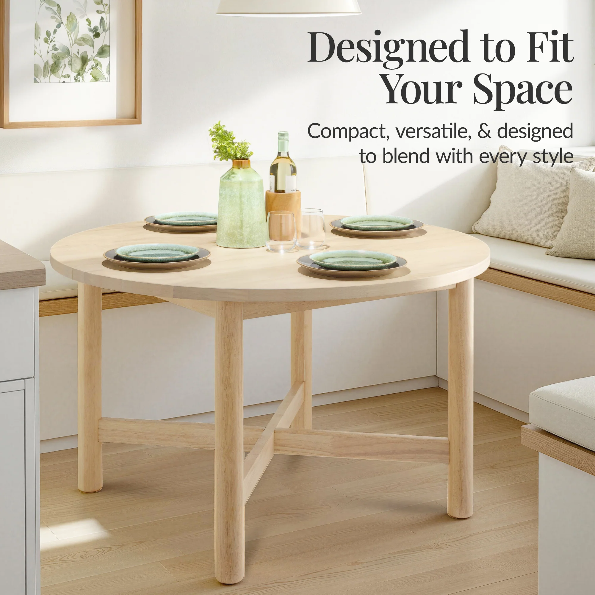 47in Round Solid Wood Dining Table, Modern Farmhouse Table For 4 - Image 14