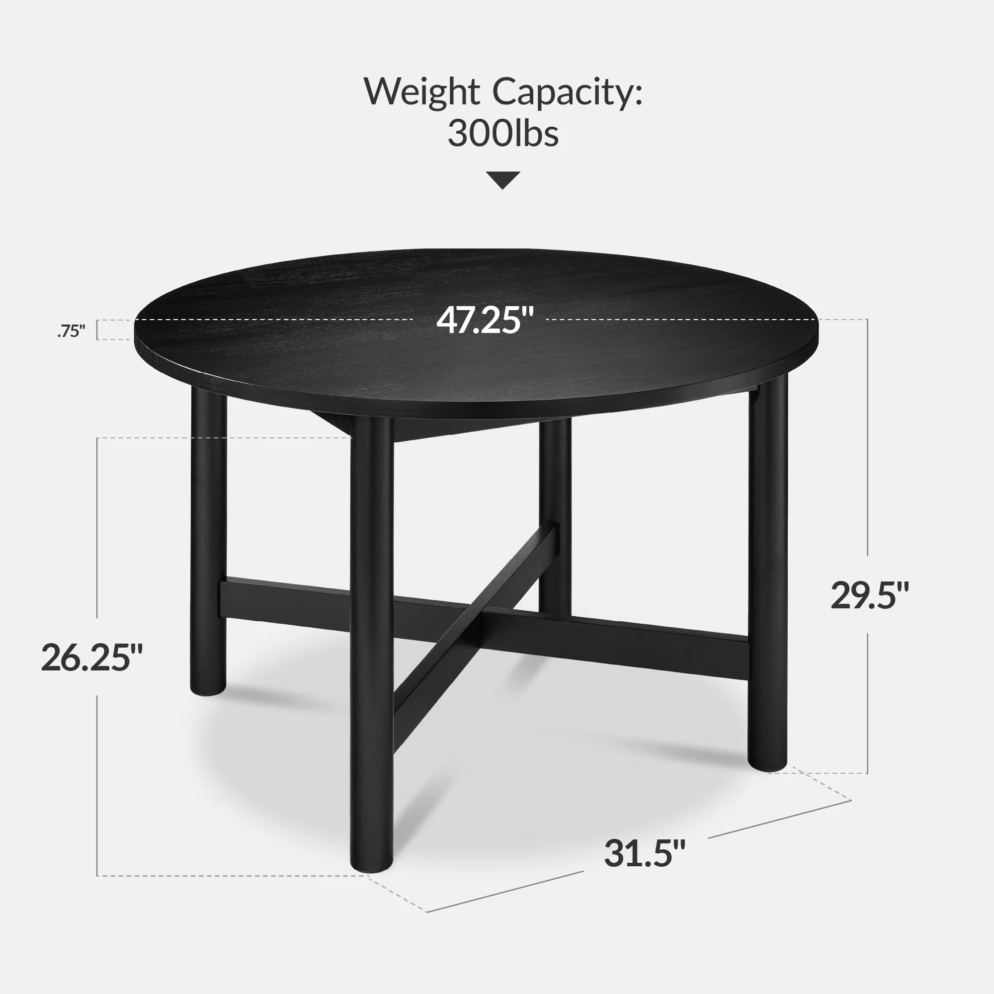 47in Round Solid Wood Dining Table, Modern Farmhouse Table For 4 - Image 2