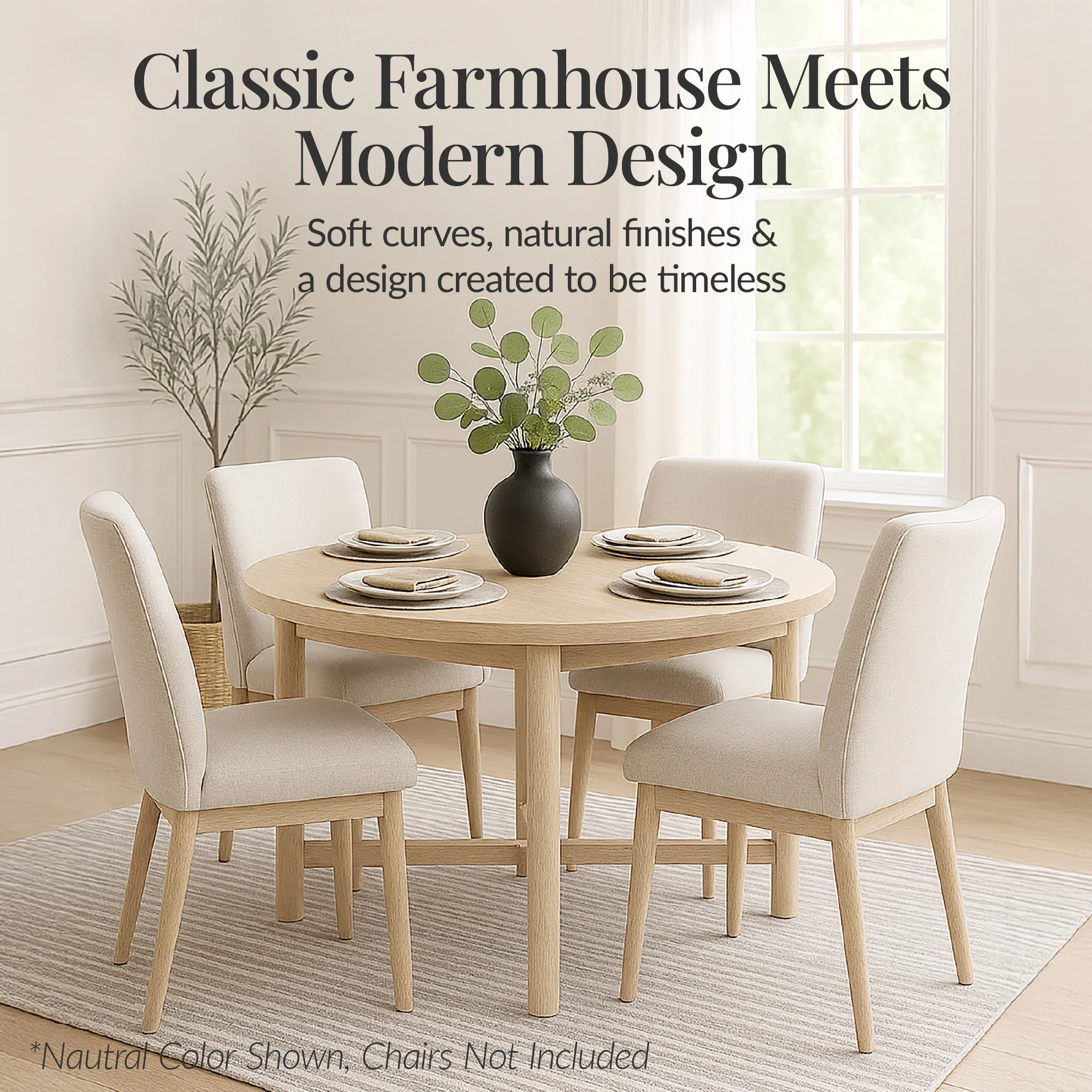 47in Round Solid Wood Dining Table, Modern Farmhouse Table For 4 - Image 4