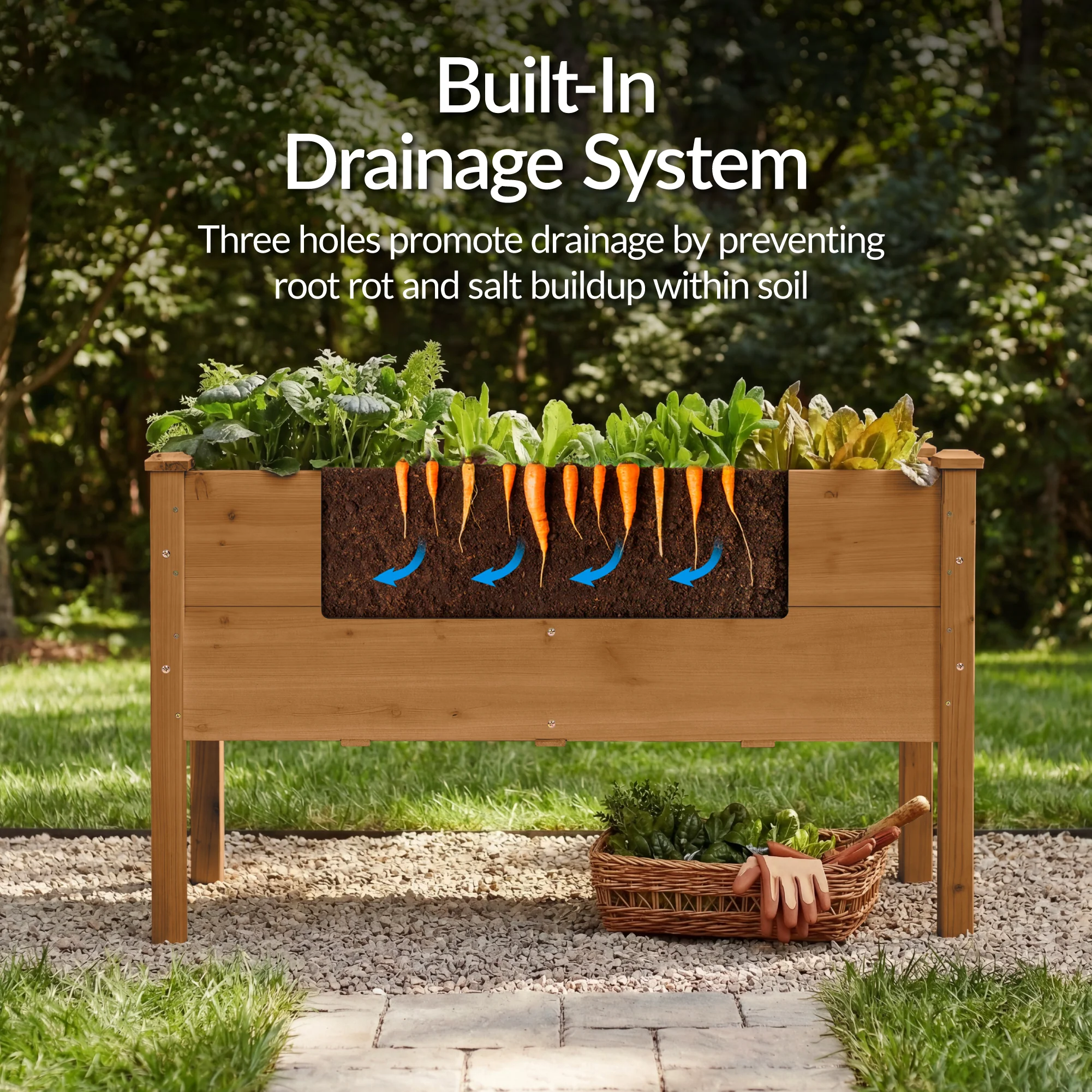 48" x 24" x 30" Raised Wooden Garden Bed w/16" Depth, Elevated Wood Planter - Image 12