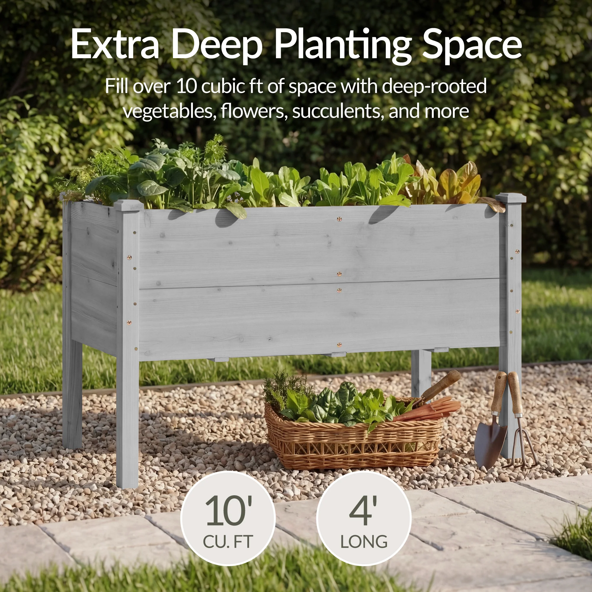 48" x 24" x 30" Raised Wooden Garden Bed w/16" Depth, Elevated Wood Planter - Image 17