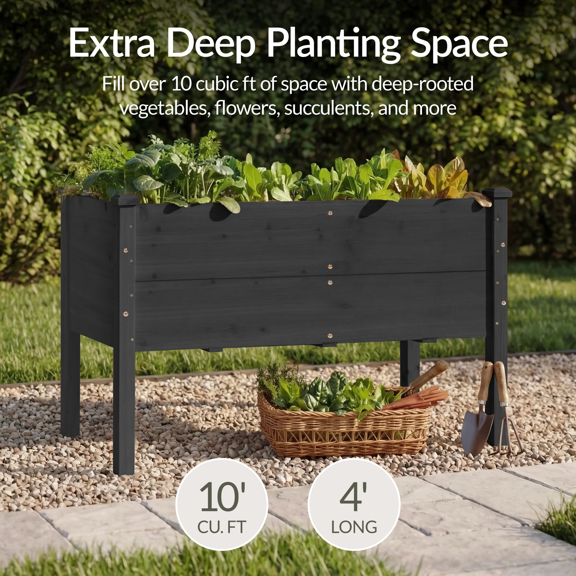 48" x 24" x 30" Raised Wooden Garden Bed w/16" Depth, Elevated Wood Planter - Image 3