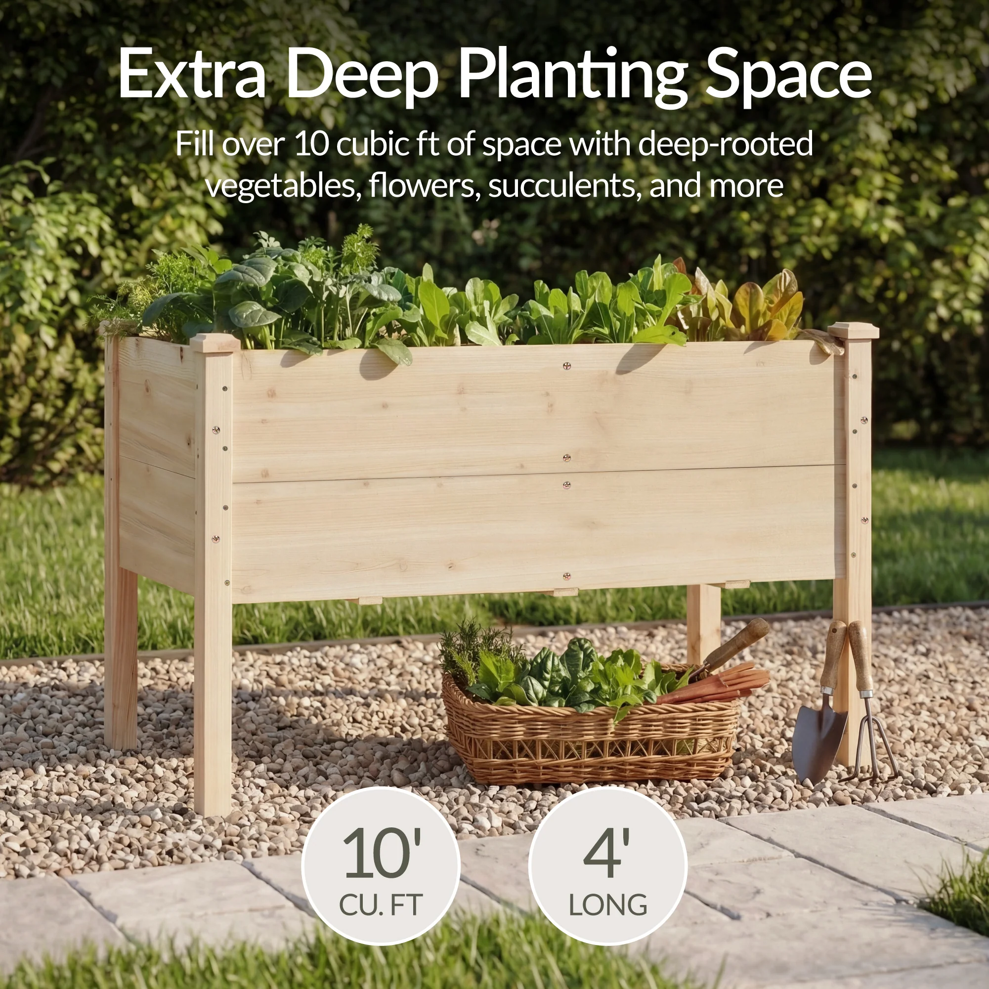 48" x 24" x 30" Raised Wooden Garden Bed w/16" Depth, Elevated Wood Planter - Image 38