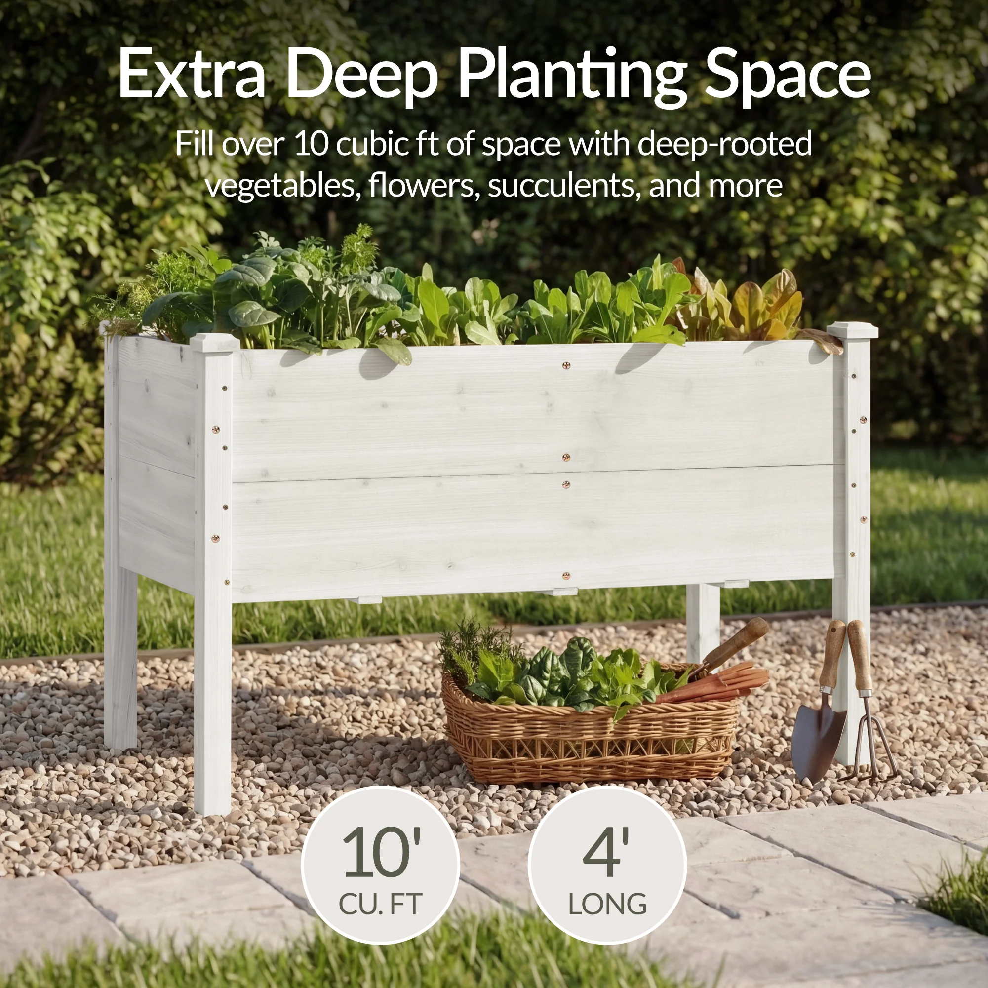 48" x 24" x 30" Raised Wooden Garden Bed w/16" Depth, Elevated Wood Planter - Image 45
